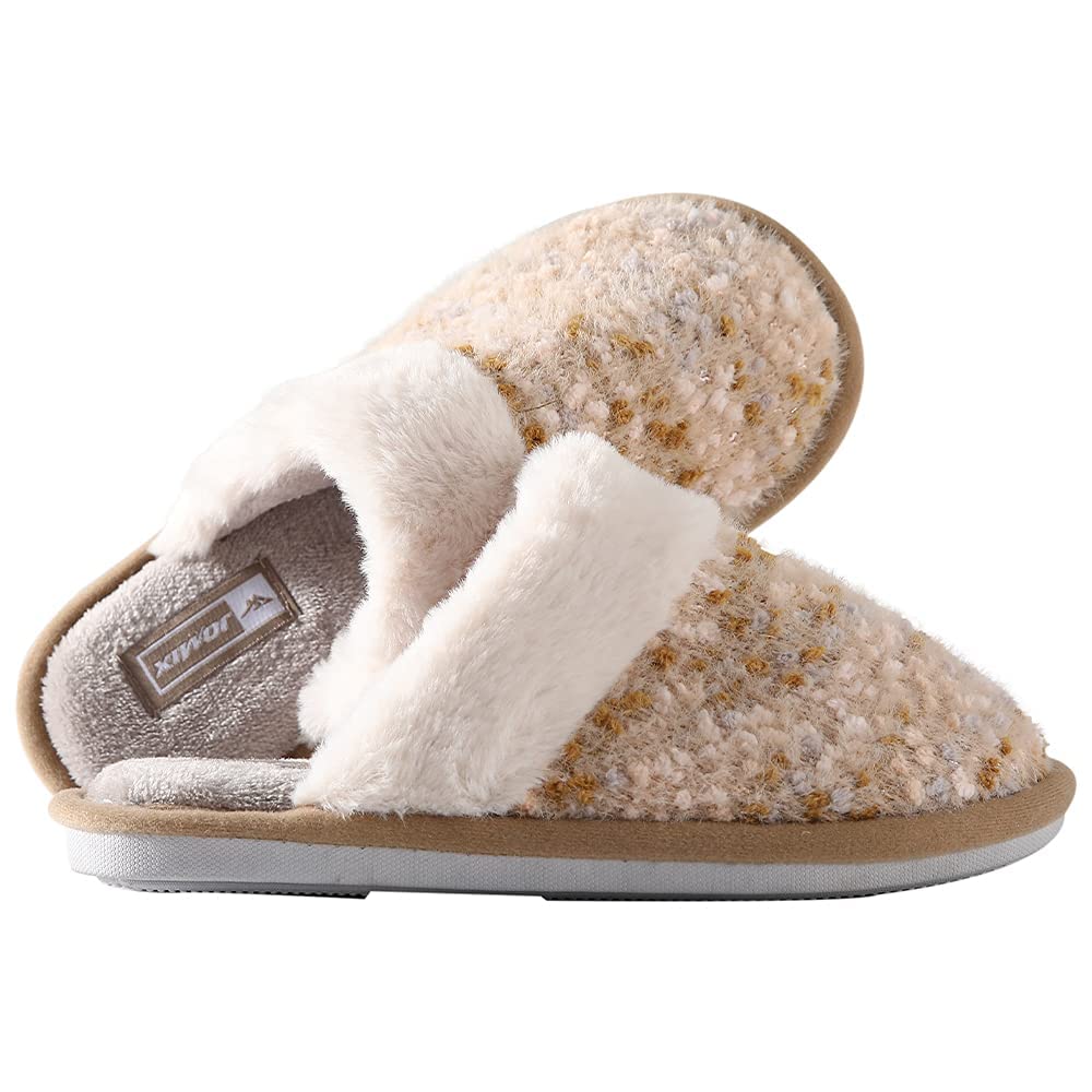 JOMIX Hausschuhe Damen Winter Warm Gefüttert Rutschfest Geschlossene Zehen Leicht Leise Pantoffeln Mit Plüschfutter Gummisohle in Velours Optik Mule Sabot für Zuhause