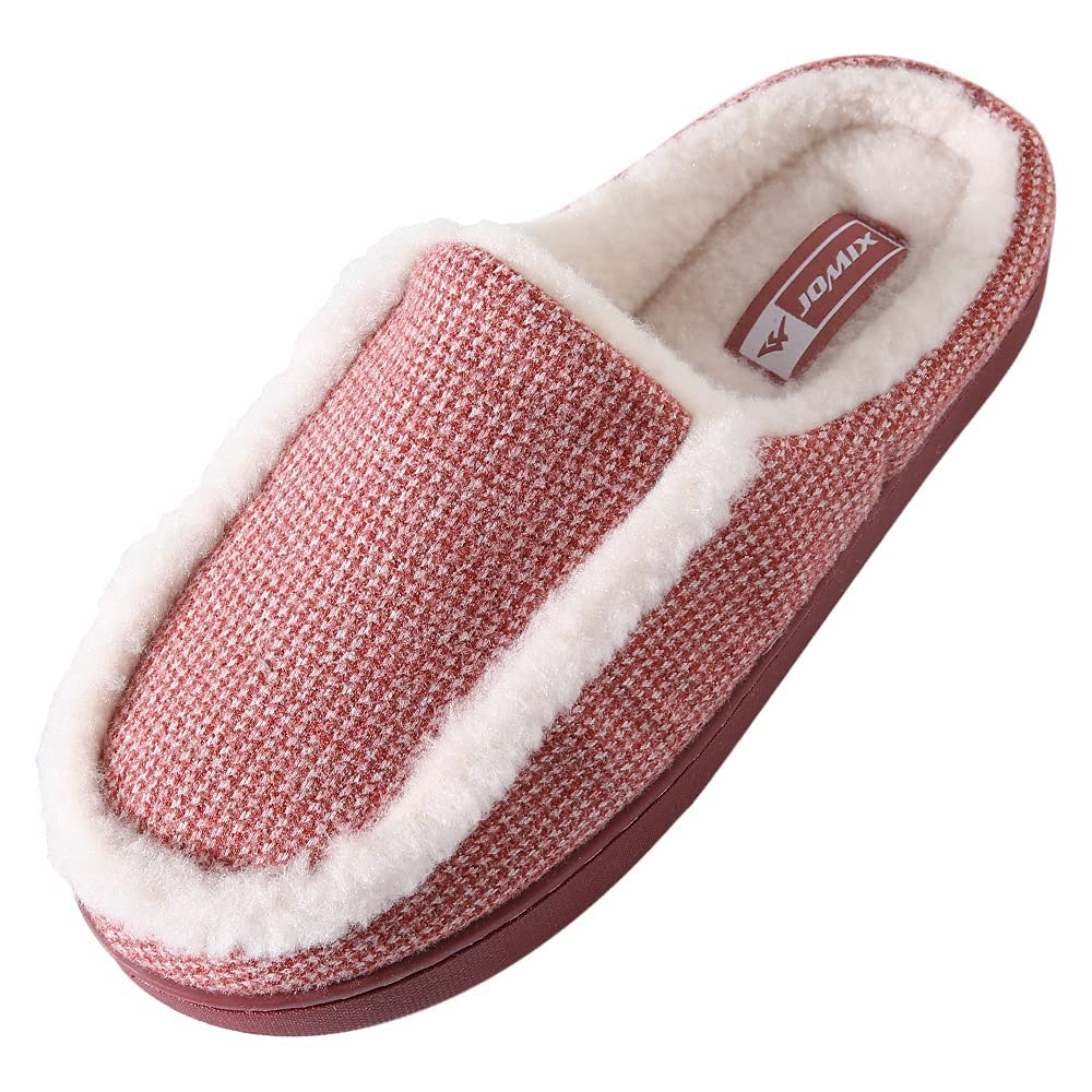JOMIX Hausschuhe Damen Winter Warm Gefüttert Rutschfest Geschlossene Zehen Leicht Leise Pantoffeln Mit Plüschfutter Gummisohle in Velours Optik Mule Sabot für Zuhause