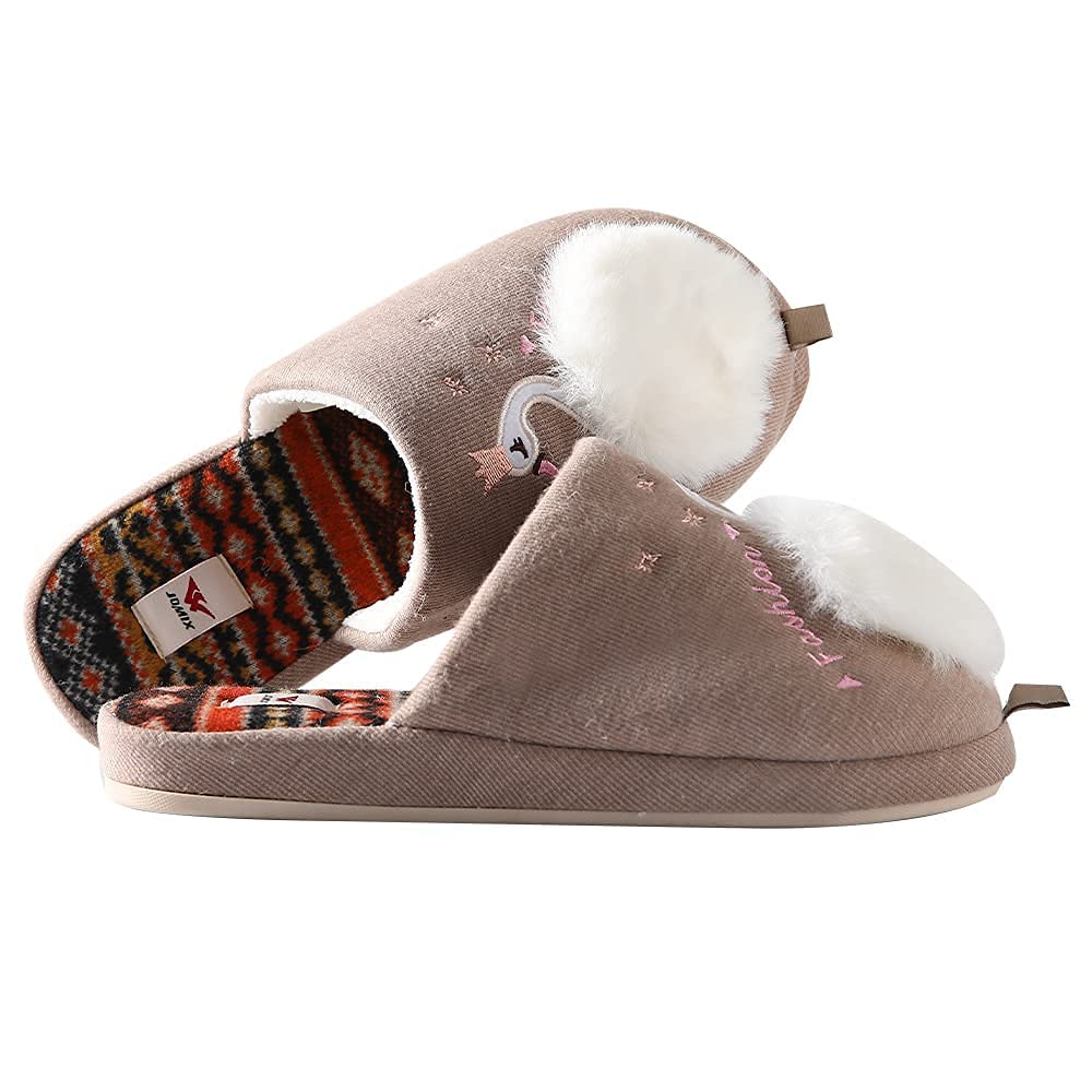 JOMIX Hausschuhe Damen Winter Warm Gefüttert Rutschfest Geschlossene Zehen Leicht Leise Pantoffeln Mit Plüschfutter Gummisohle in Velours Optik Mule Sabot für Zuhause