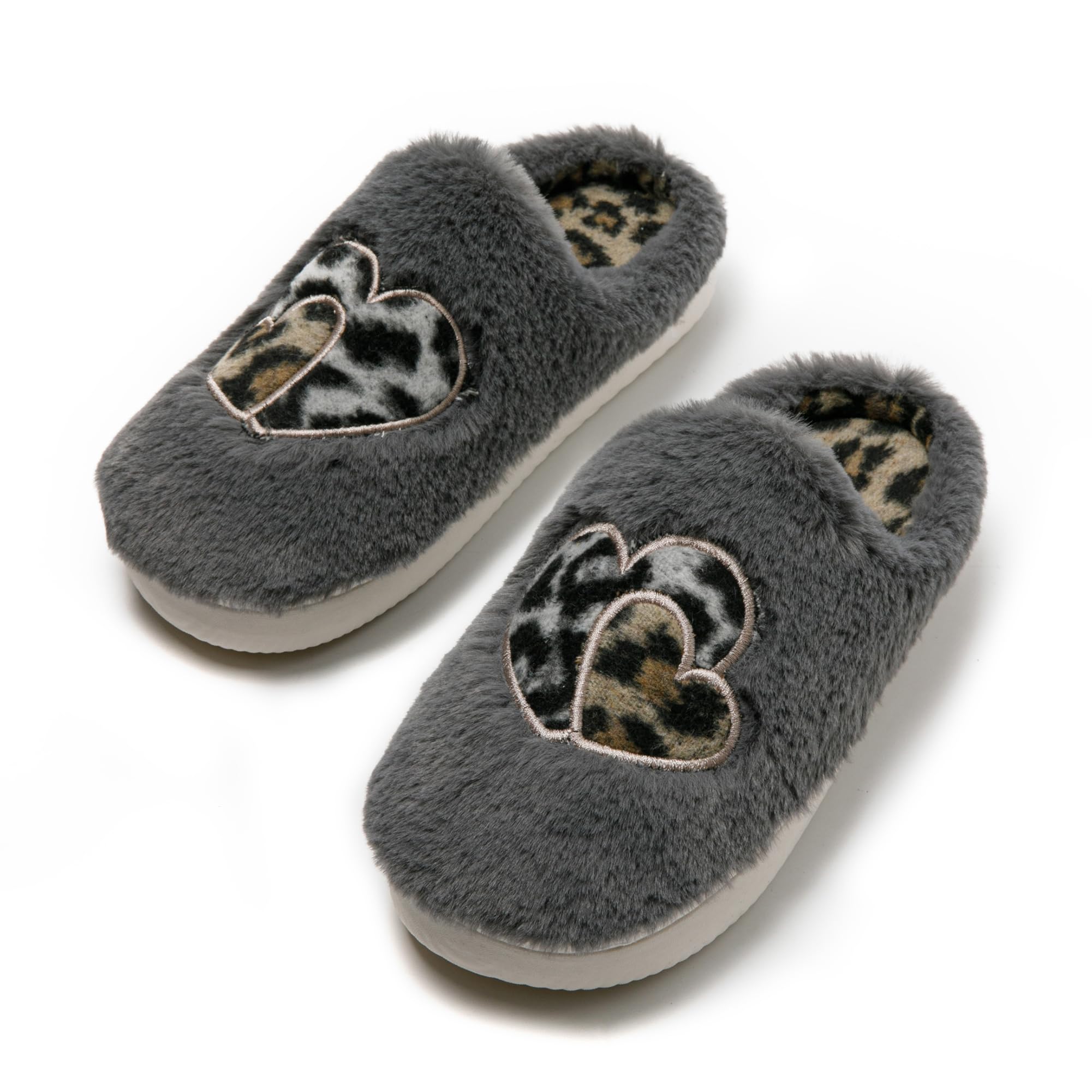 JOMIX Hausschuhe Damen Winter Warme Plüsch Gefüttert Pantoffeln Bequeme Rutschfeste Herzen Leopard Slippers Elegant Puschen
