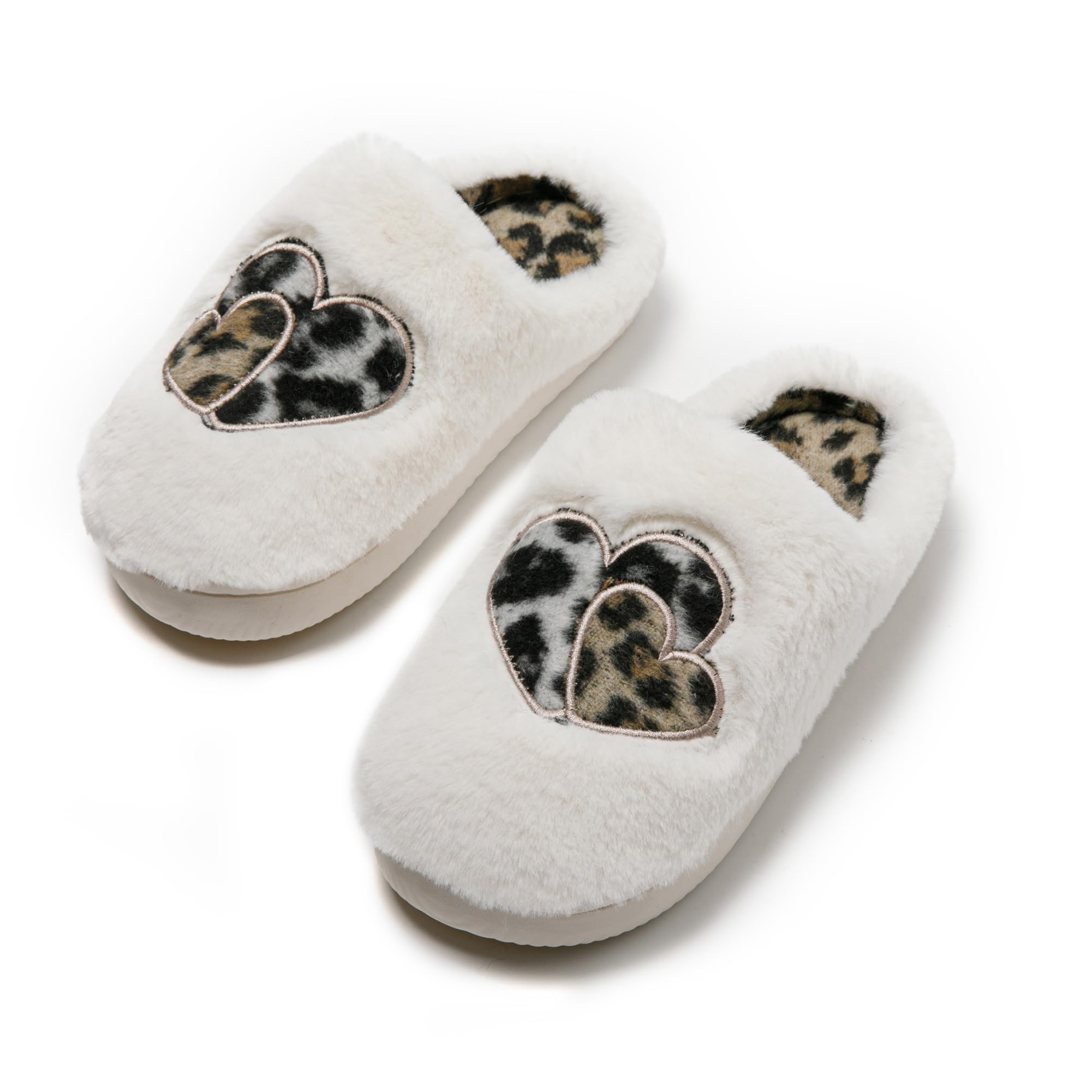JOMIX Hausschuhe Damen Winter Warme Plüsch Gefüttert Pantoffeln Bequeme Rutschfeste Herzen Leopard Slippers Elegant Puschen