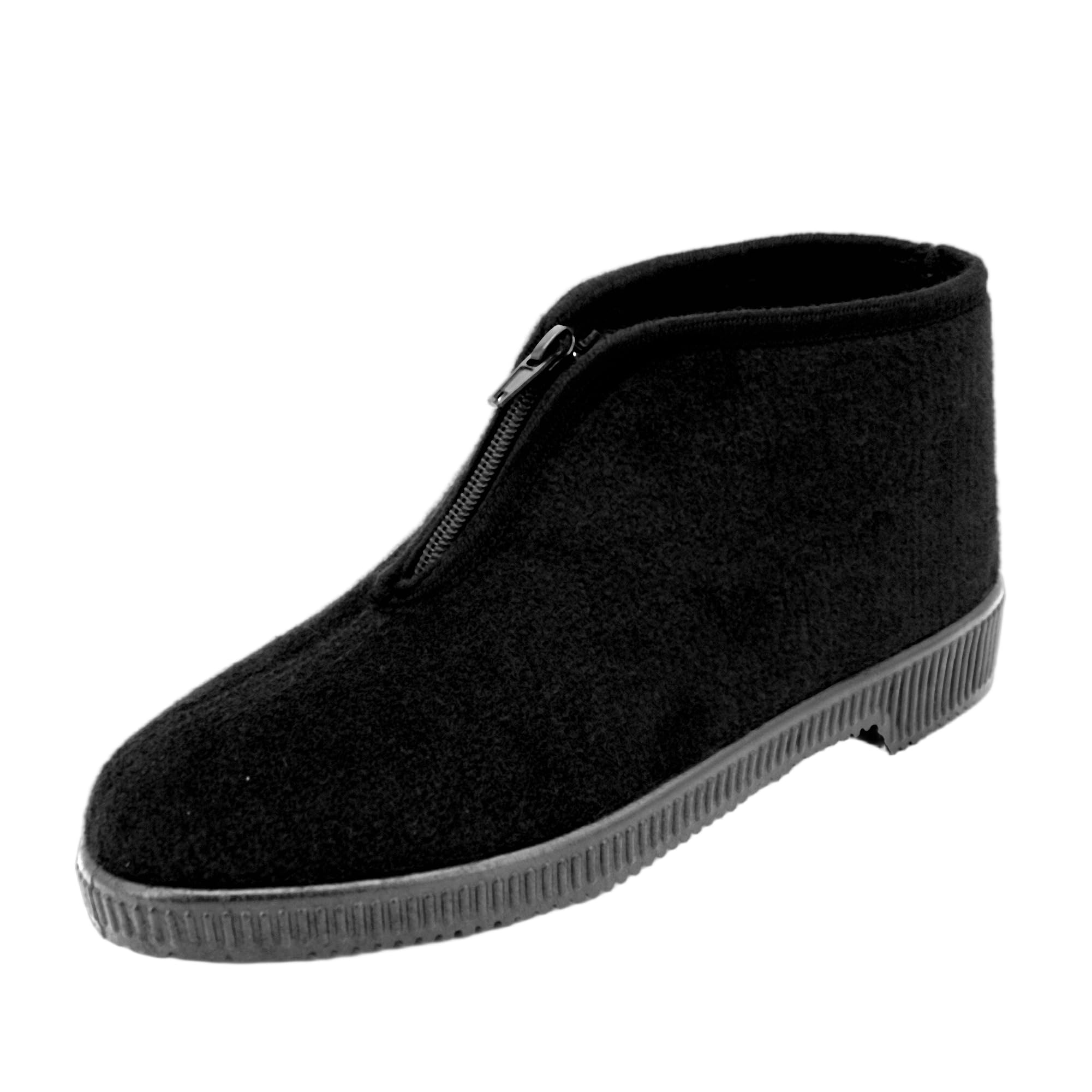 JOMIX Hausschuhe Herren Winter mit Reißverschluss Warme Rutschfeste Pantoffeln mit Gummisohle für Senioren Breite Füße Hausstiefel Knöchelhoch aus Filz Bequem Leicht Anzuziehen Made in Italy