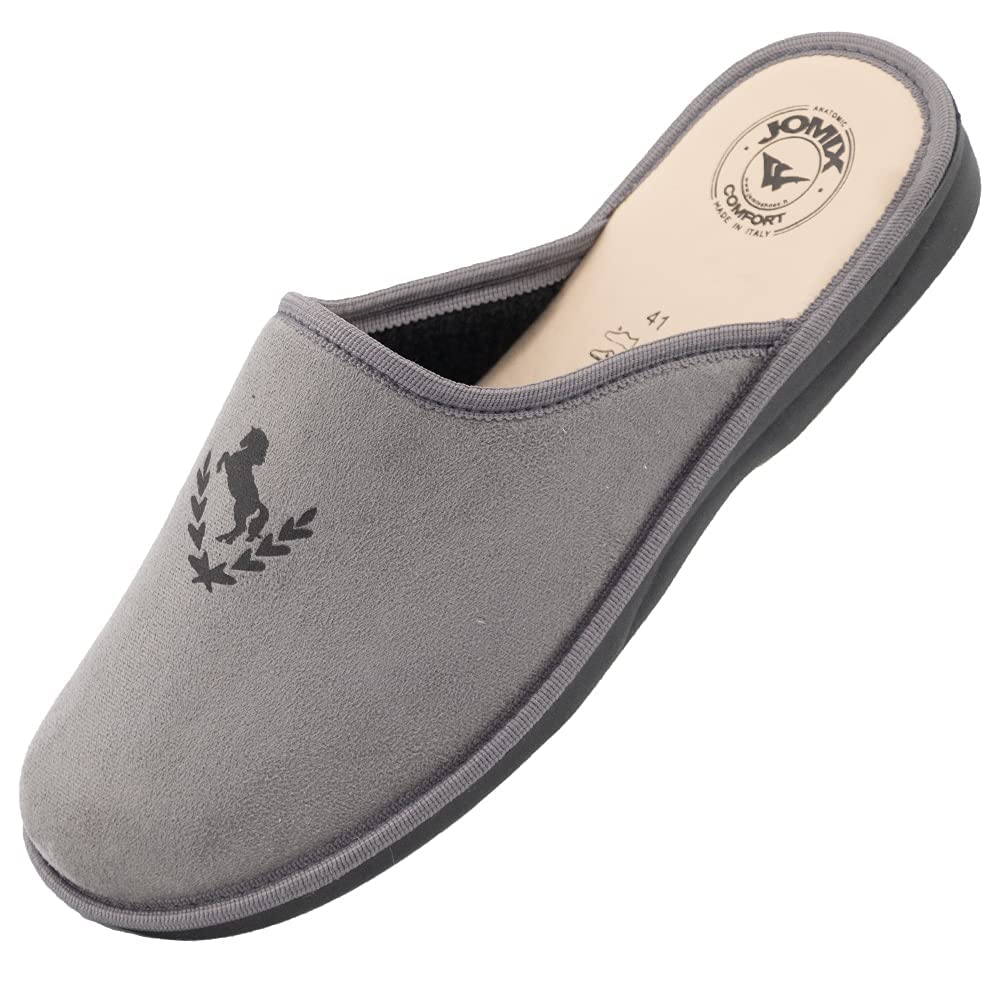 JOMIX Herren Hausschuhe Bequeme Leder Fußbett Pantoffeln Weiche Italien Pantoletten Rutschfeste Gummisohle Indoor Outdoor