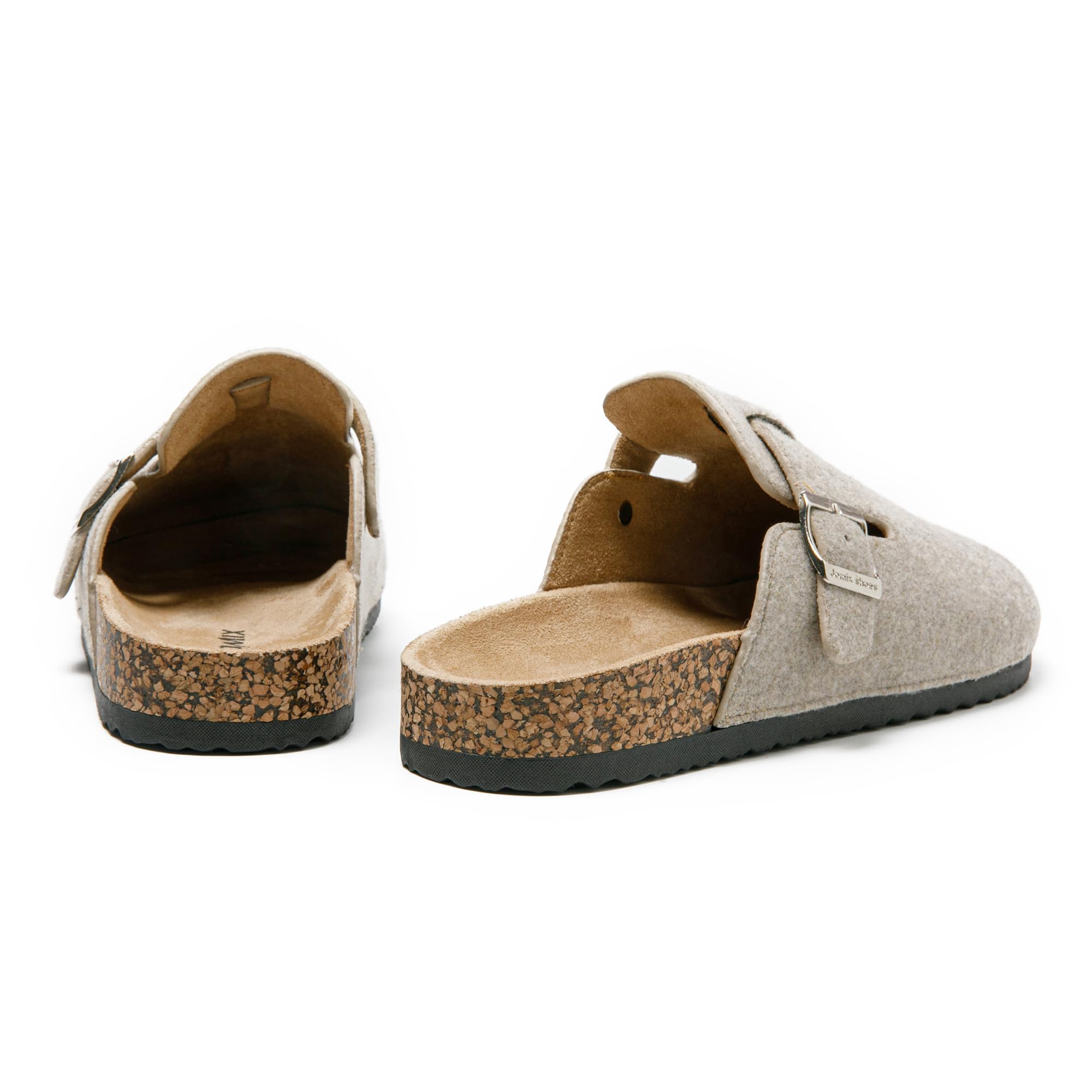 JOMIX Herren Pantoletten Winter Clogs Rutschfester Pantoffeln Bequeme Kork Filzclog Flache Hausschuhe mit Verstellbar Schnalle