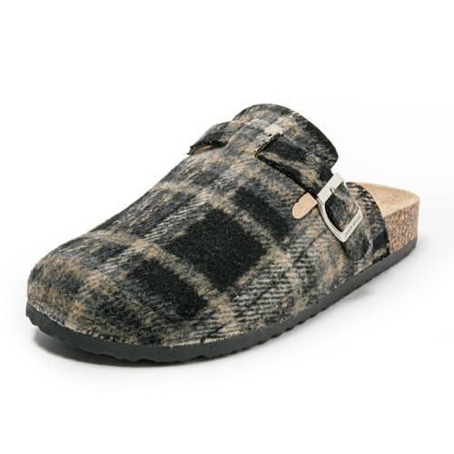JOMIX Herren Pantoletten Winter Clogs Rutschfester Pantoffeln Bequeme Kork Filzclog Flache Hausschuhe mit Verstellbar Schnalle