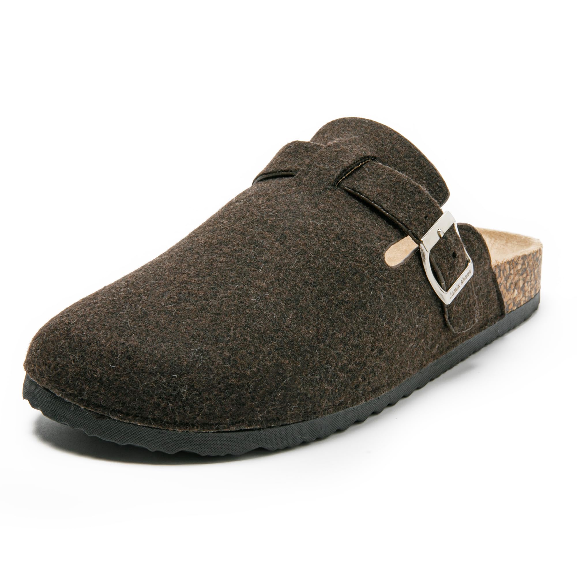 JOMIX Herren Pantoletten Winter Clogs Rutschfester Pantoffeln Bequeme Kork Filzclog Flache Hausschuhe mit Verstellbar Schnalle