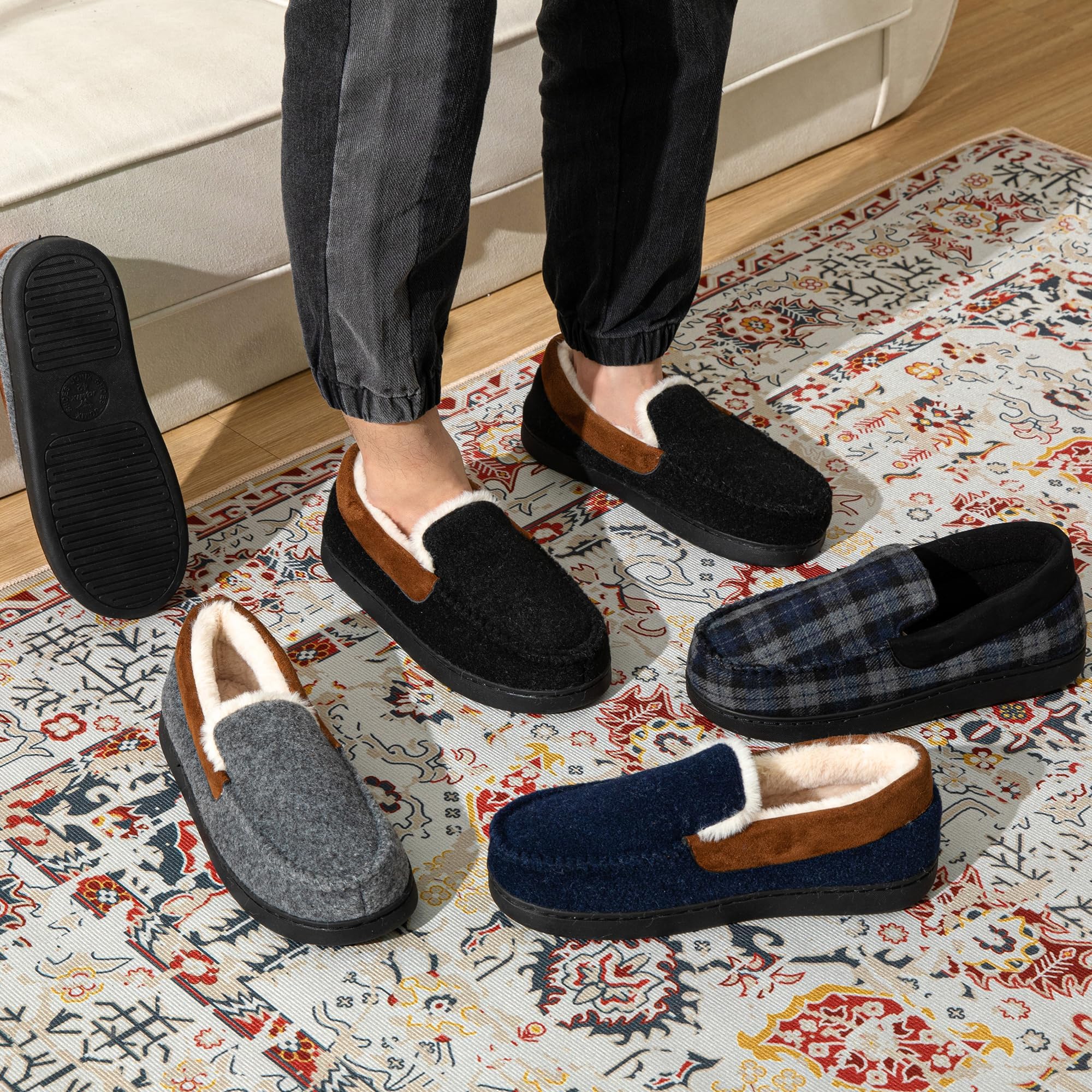 JOMIX Mokassin Hausschuhe Herren Winter Warme Filz Pantoffeln Plüsch Gefütterte Geschlossene Slippers Indoor