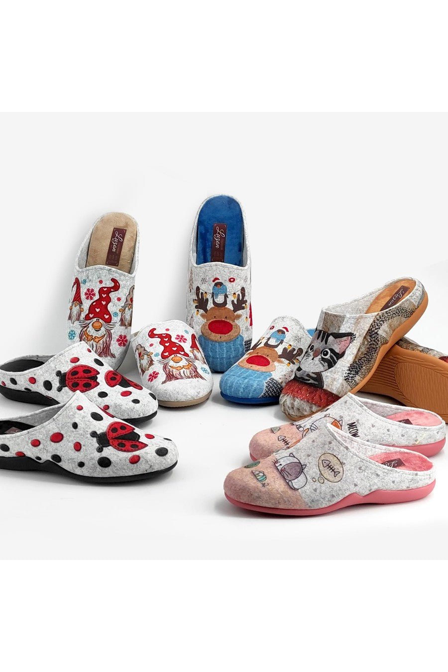 JOMIX Pantofole Donna Invernali Ciabatte Feltro da Casa con Stampa Animale Made in Spagna JX0001 JX0002 JX0003 JX0004 JX0005