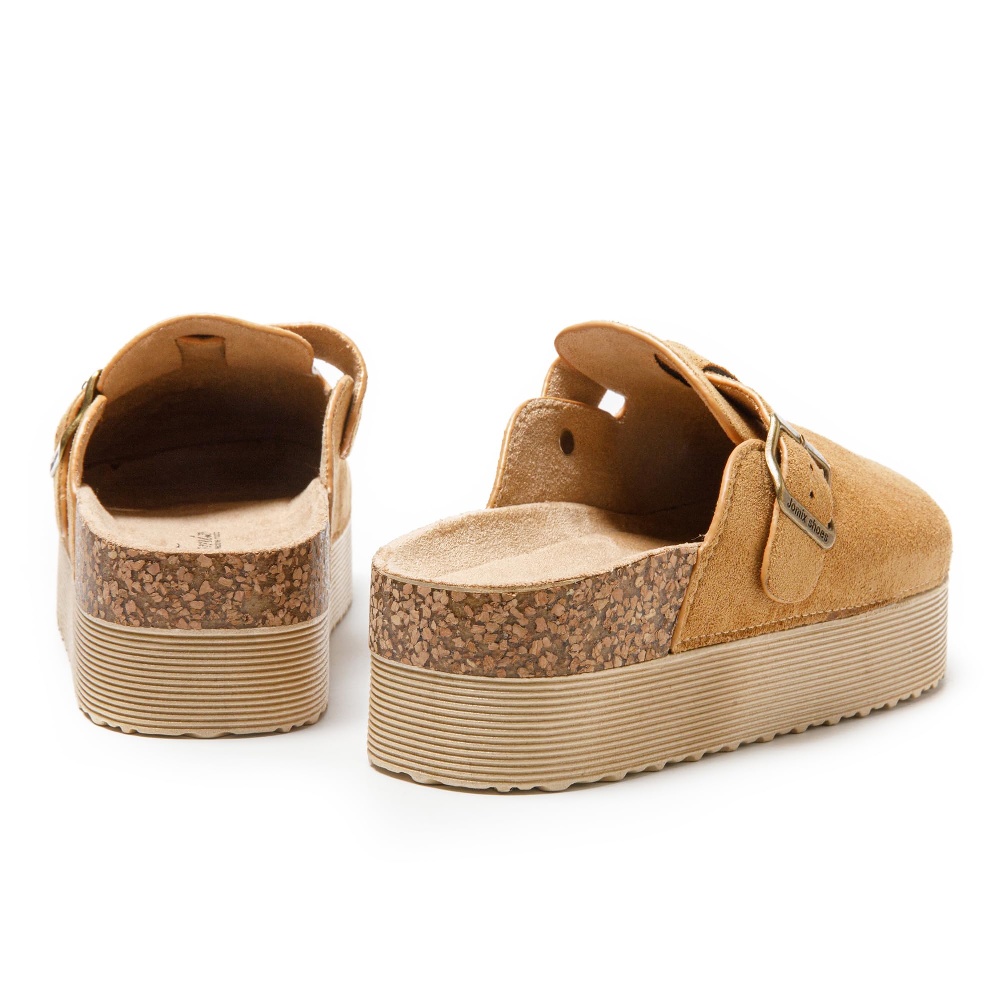 JOMIX Pantoletten Damen Clogs Hausschuhe Rutschfester Slippers Bequeme Kork Fußbett Gartenschuhe mit Verstellbar Schnalle