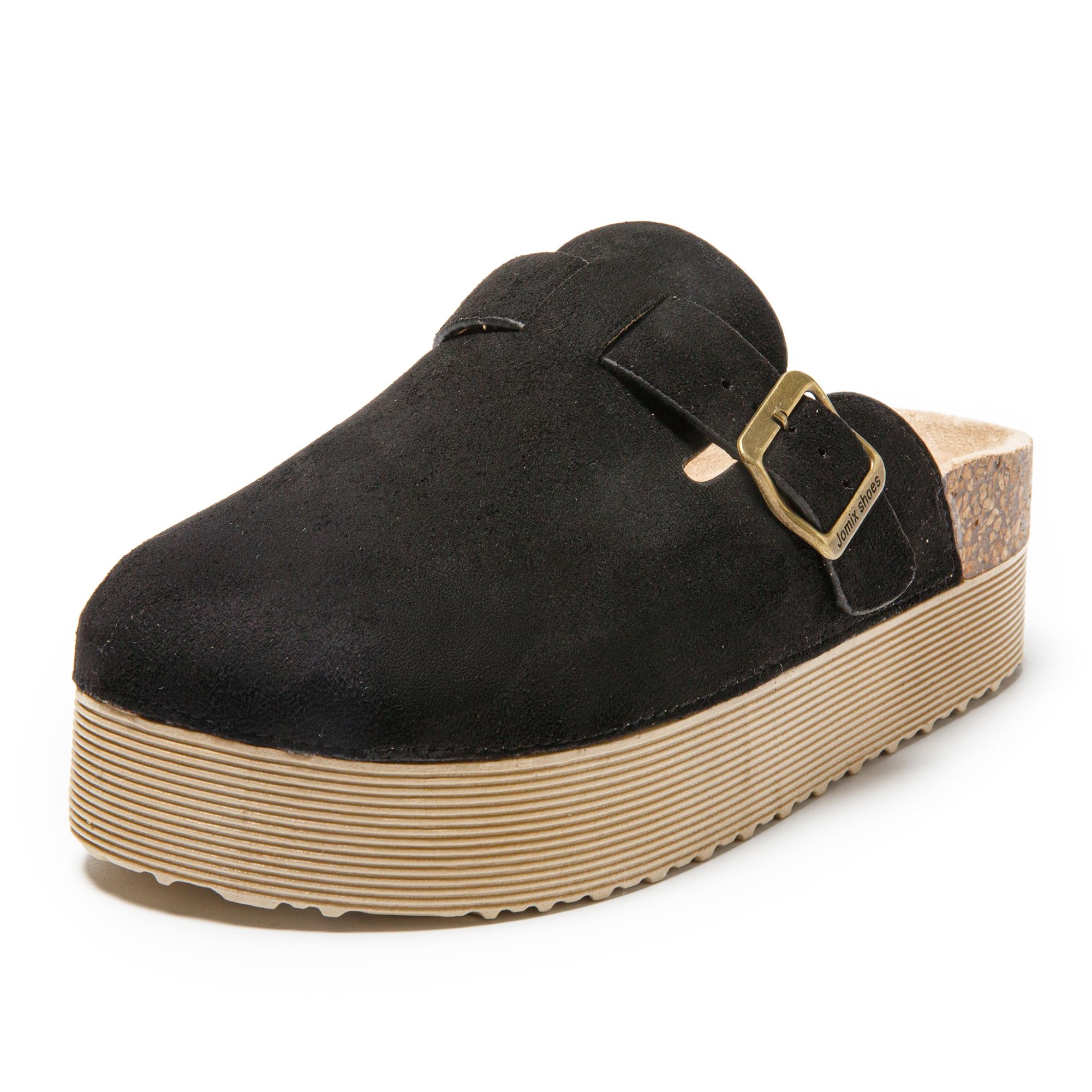 JOMIX Pantoletten Damen Clogs Hausschuhe Rutschfester Slippers Bequeme Kork Fußbett Gartenschuhe mit Verstellbar Schnalle