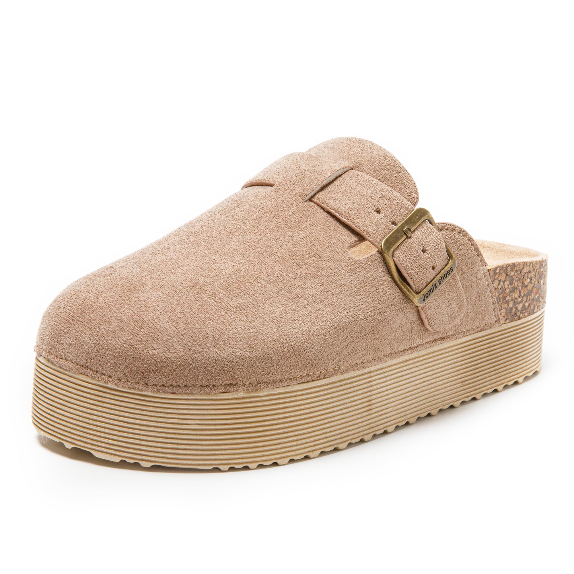 JOMIX Pantoletten Damen Clogs Hausschuhe Rutschfester Slippers Bequeme Kork Fußbett Gartenschuhe mit Verstellbar Schnalle