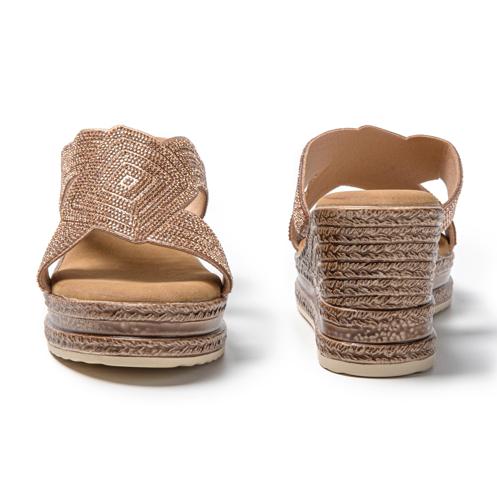 JOMIX Pantoletten Damen Elegant Sandalen mit Absatz Sommer Anatomische Fußbett Keil Strass Schlappen Strand Hausschuhe Strandsandalen