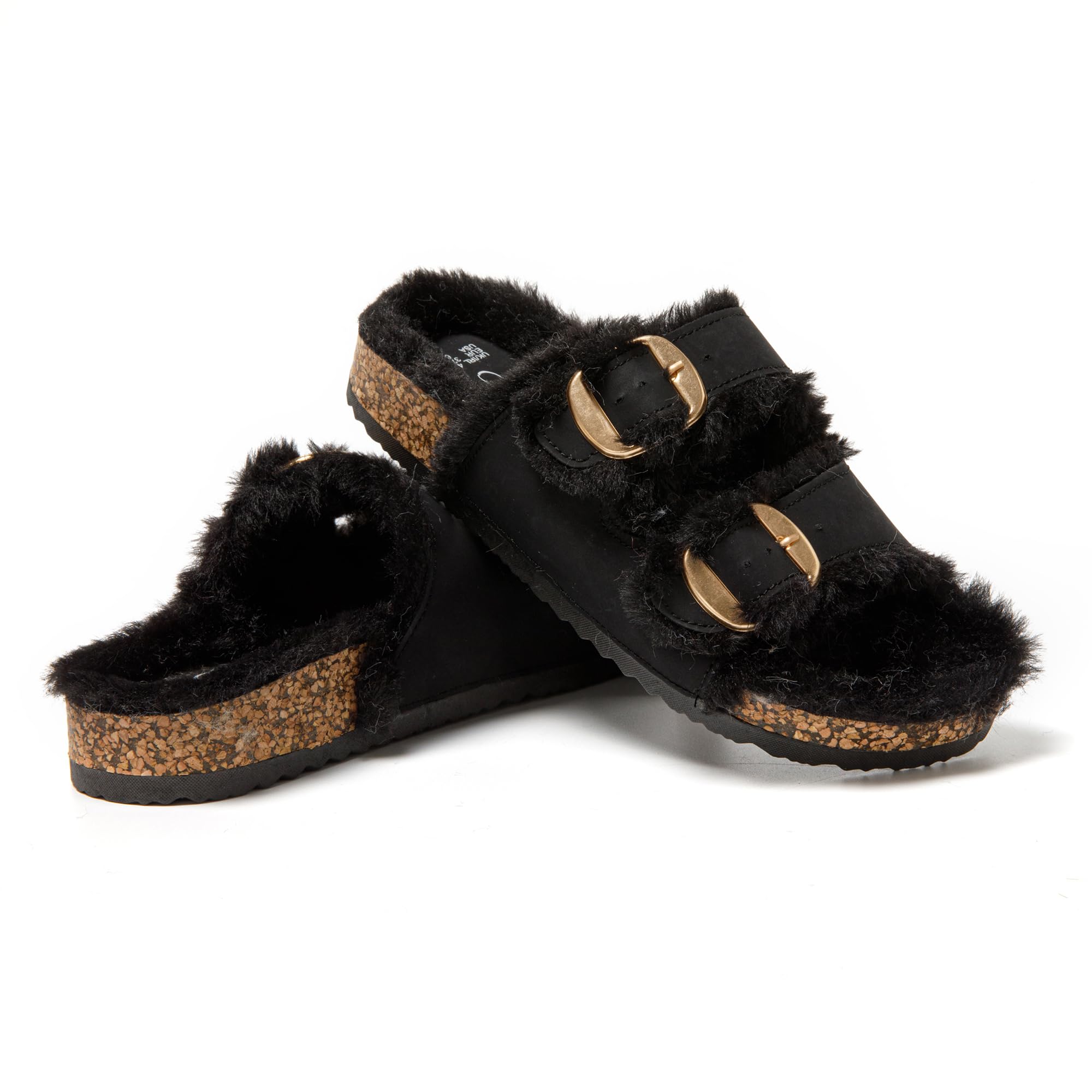 JOMIX Pantoletten Damen Plateau Pantoffeln Winter Hausschuhe Plüsch Clogs Bequeme Kork Fußbett Outdoor Slippers