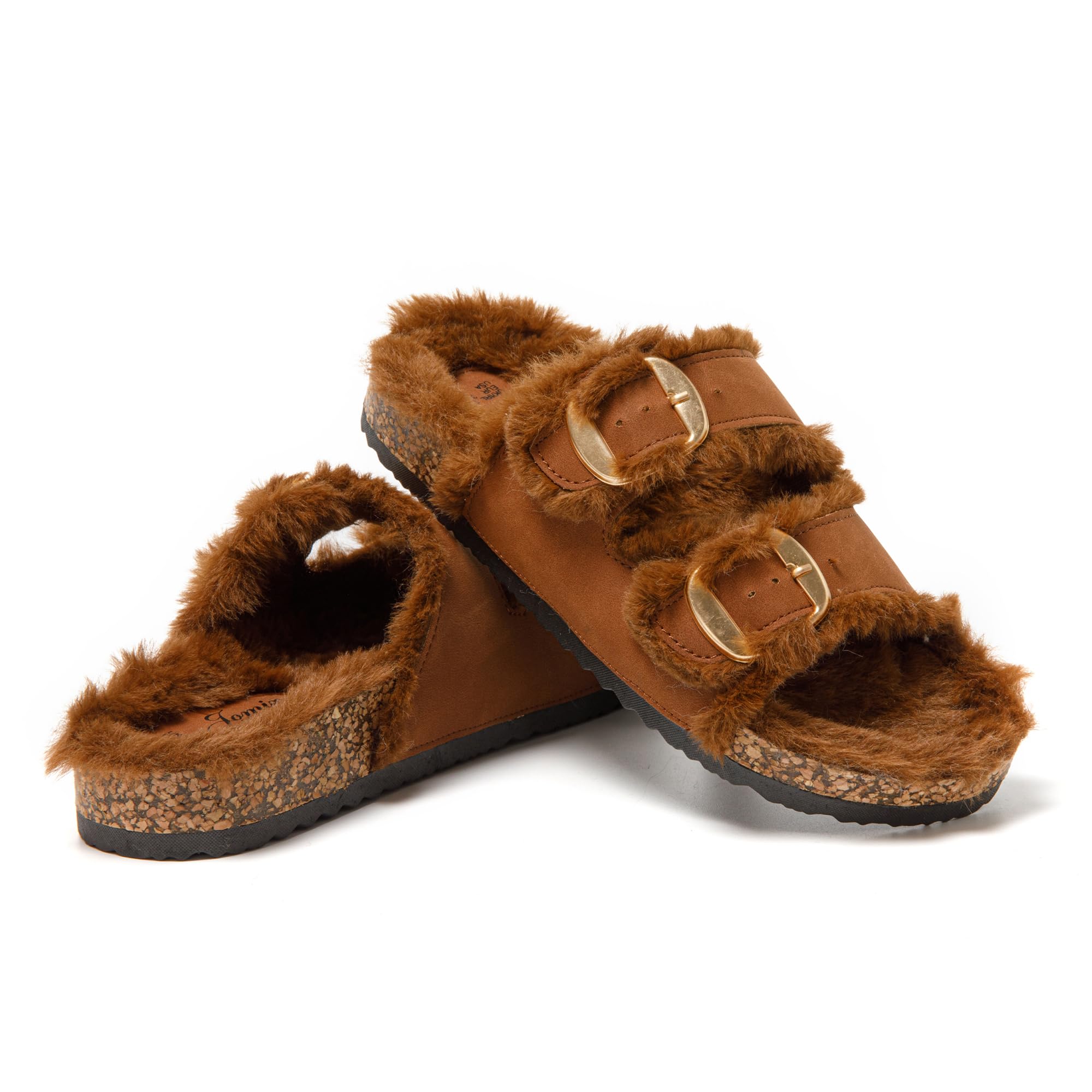 JOMIX Pantoletten Damen Plateau Pantoffeln Winter Hausschuhe Plüsch Clogs Bequeme Kork Fußbett Outdoor Slippers