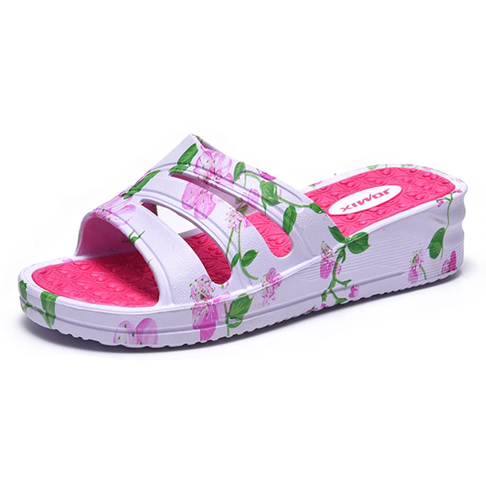 JOMIX Pantoletten Damen Sommer Bunte Badeschuhe mit Fussbett Flache Rutschfest Badelatschen Meer Pool Strand Schwimmen Schnalle Schlappen