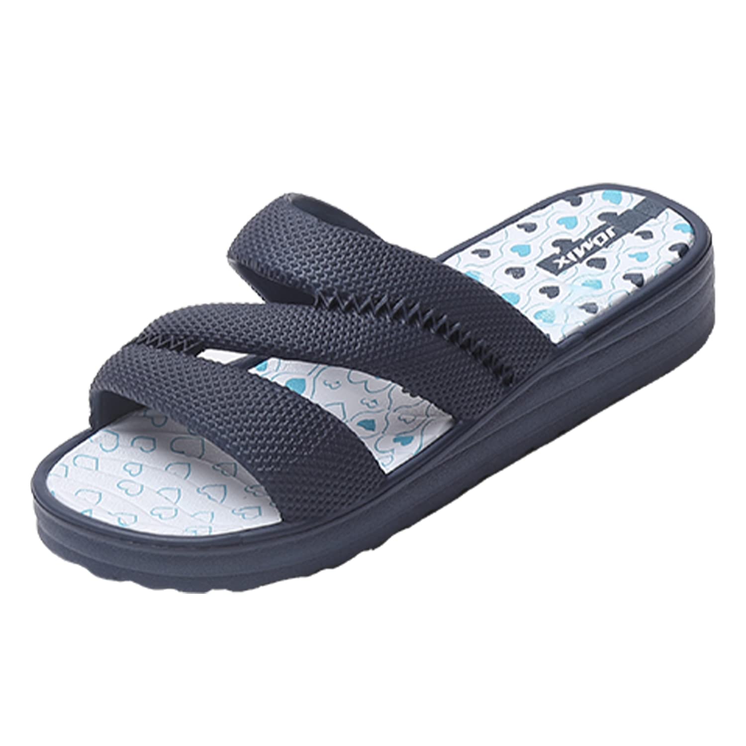 JOMIX Pantoletten Damen Sommer Bunte Badeschuhe mit Fussbett Flache Rutschfest Badelatschen Meer Pool Strand Schwimmen Schnalle Schlappen