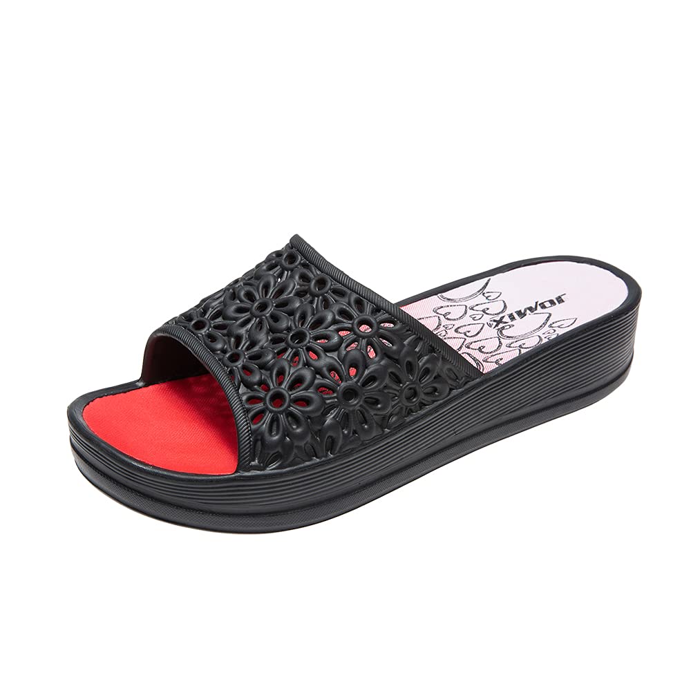 JOMIX Pantoletten Damen Sommer Bunte Badeschuhe mit Fussbett Flache Rutschfest Badelatschen Meer Pool Strand Schwimmen Schnalle Schlappen