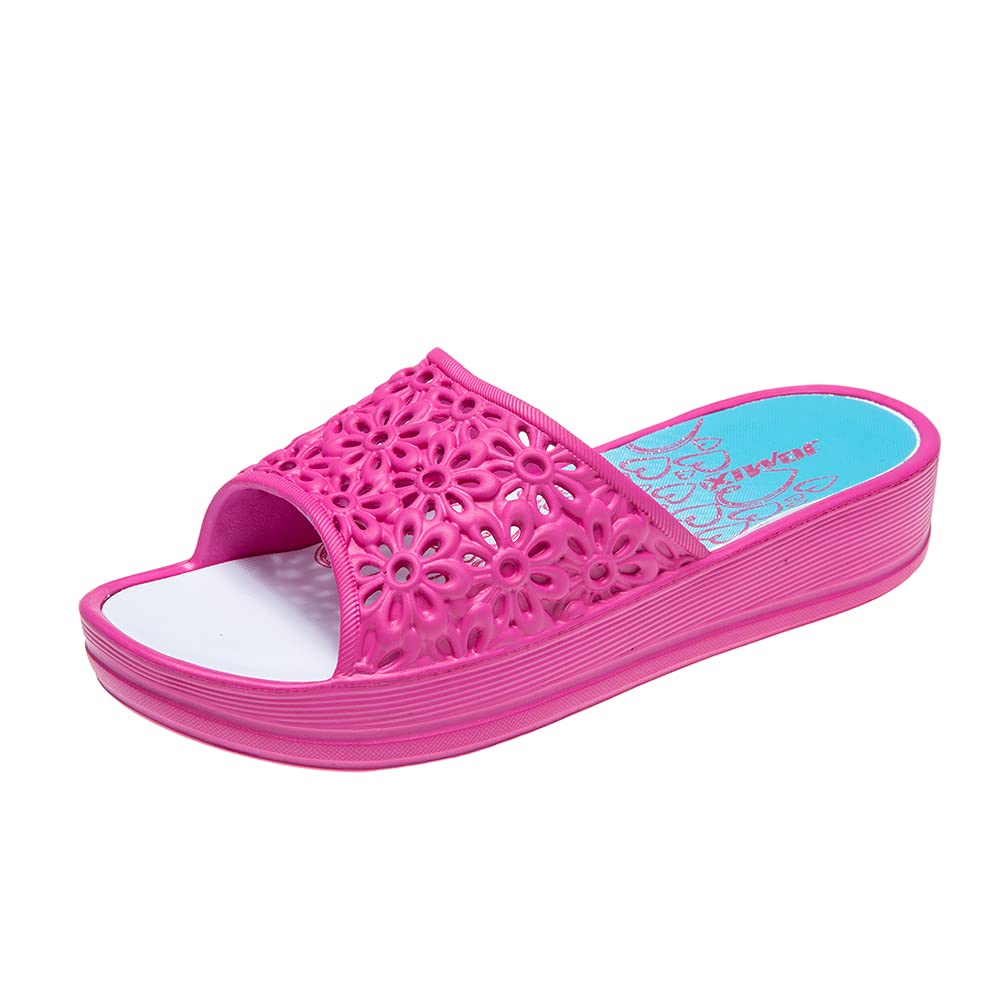 JOMIX Pantoletten Damen Sommer Bunte Badeschuhe mit Fussbett Flache Rutschfest Badelatschen Meer Pool Strand Schwimmen Schnalle Schlappen