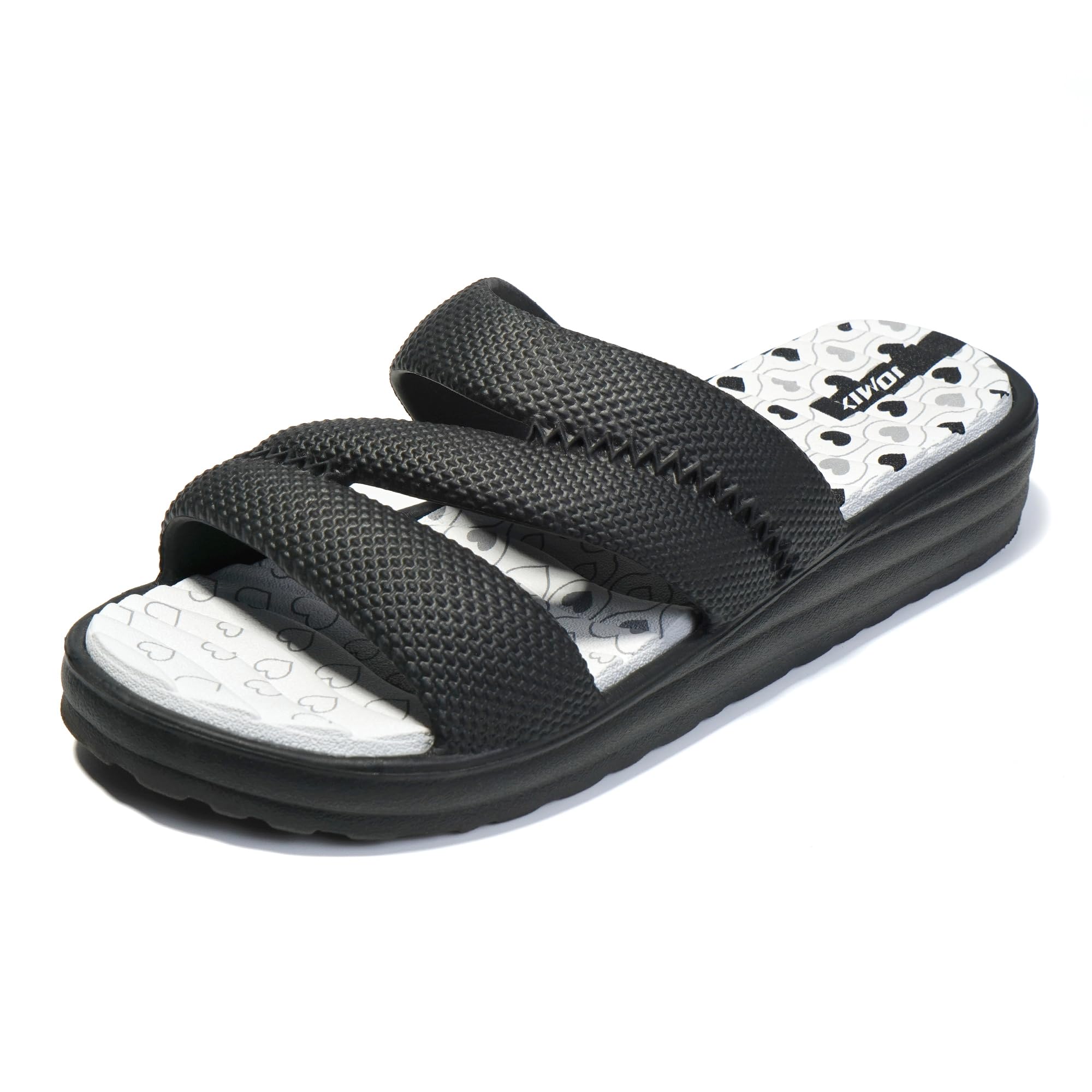 JOMIX Pantoletten Damen Sommer Bunte Badeschuhe mit Fussbett Flache Rutschfest Badelatschen Meer Pool Strand Schwimmen Schnalle Schlappen