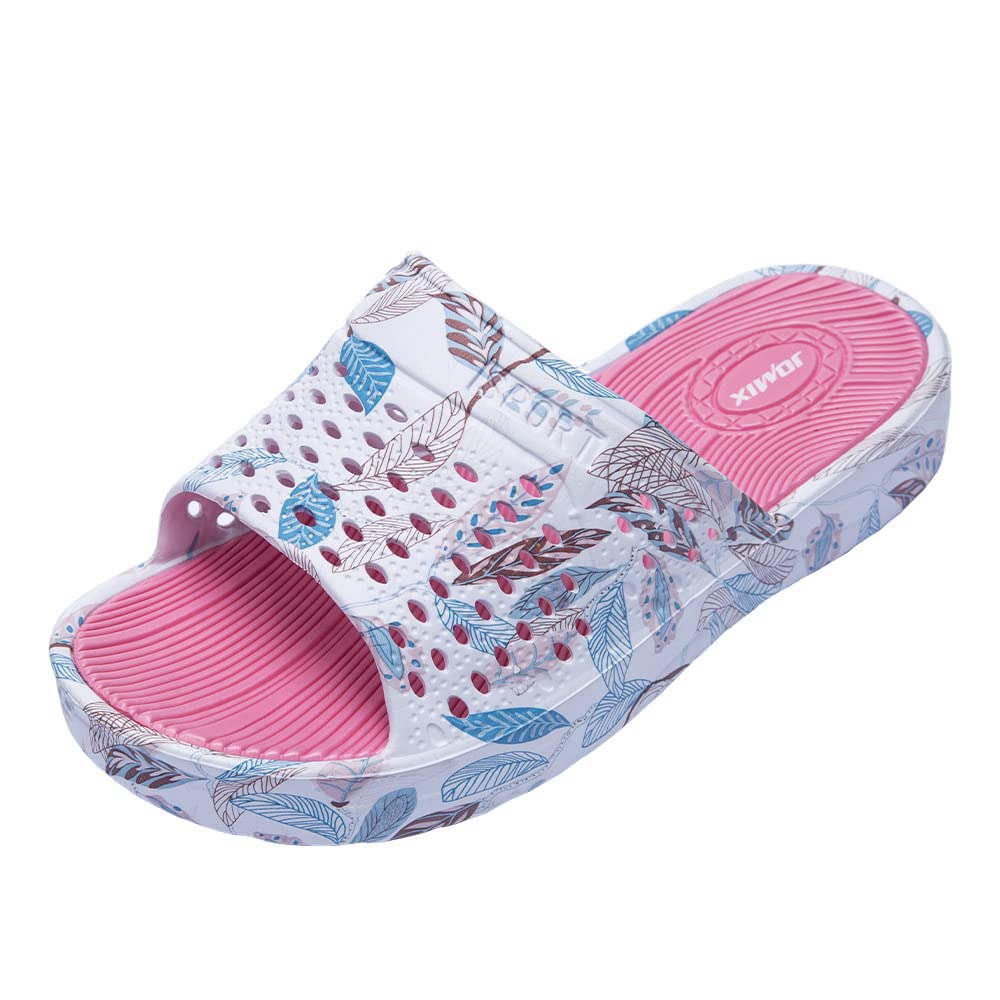 JOMIX Pantoletten Damen Sommer Bunte Badeschuhe mit Fussbett Flache Rutschfest Badelatschen Meer Pool Strand Schwimmen Schnalle Schlappen