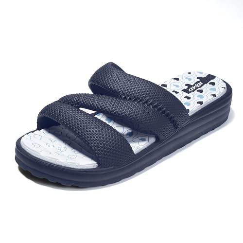 JOMIX Pantoletten Damen Sommer Bunte Badeschuhe mit Fussbett Flache Rutschfest Badelatschen Meer Pool Strand Schwimmen Schnalle Schlappen