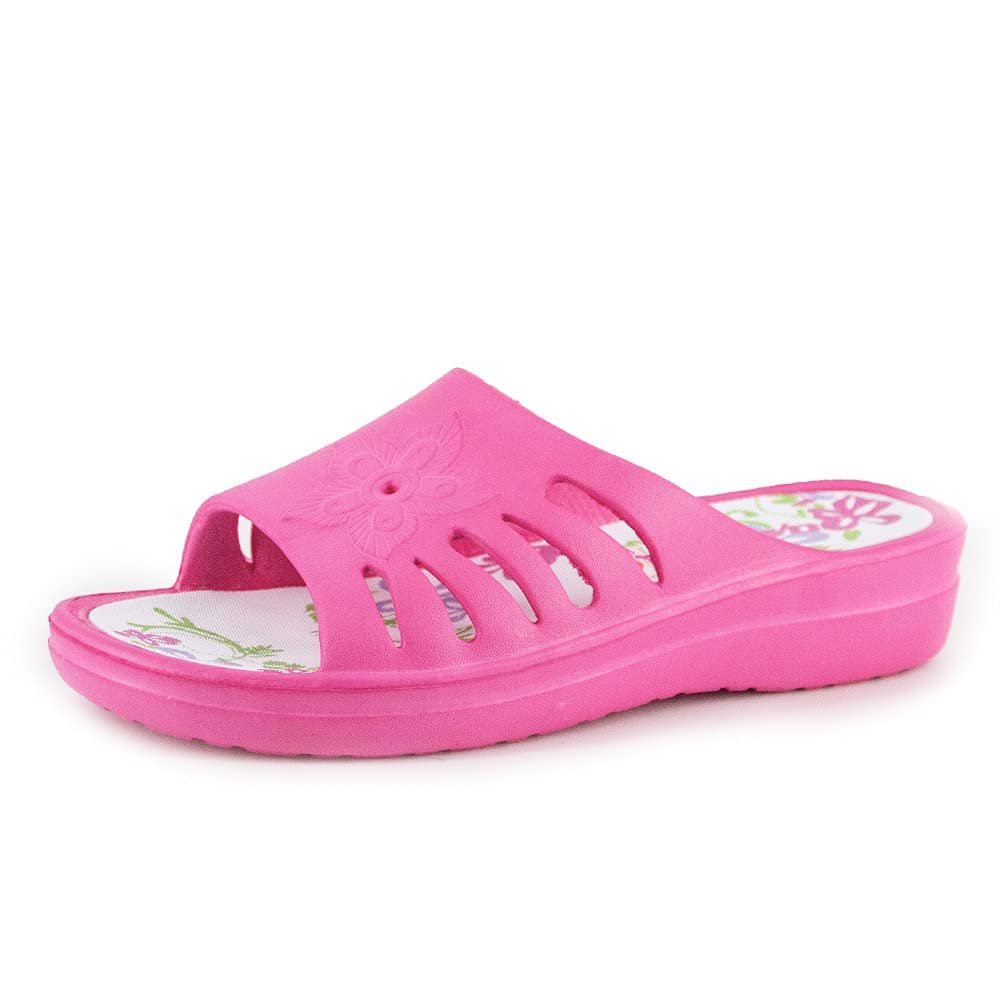 JOMIX Pantoletten Damen Sommer Bunte Badeschuhe mit Fussbett Flache Rutschfest Badelatschen Meer Pool Strand Schwimmen Schnalle Schlappen