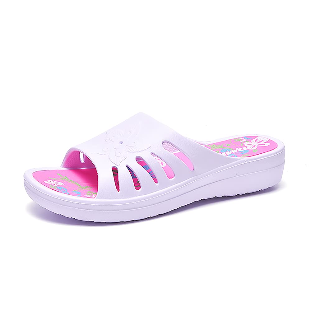 JOMIX Pantoletten Damen Sommer Bunte Badeschuhe mit Fussbett Flache Rutschfest Badelatschen Meer Pool Strand Schwimmen Schnalle Schlappen