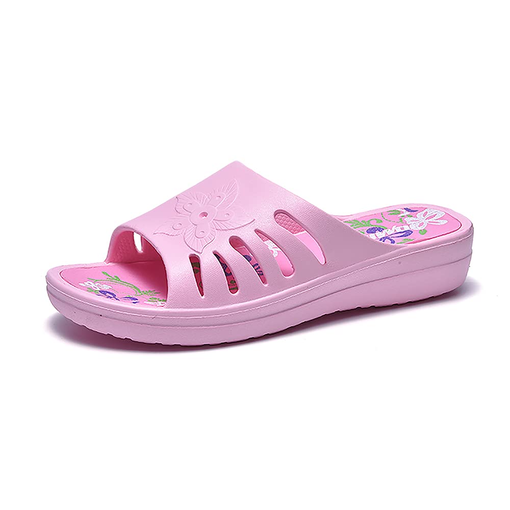 JOMIX Pantoletten Damen Sommer Bunte Badeschuhe mit Fussbett Flache Rutschfest Badelatschen Meer Pool Strand Schwimmen Schnalle Schlappen