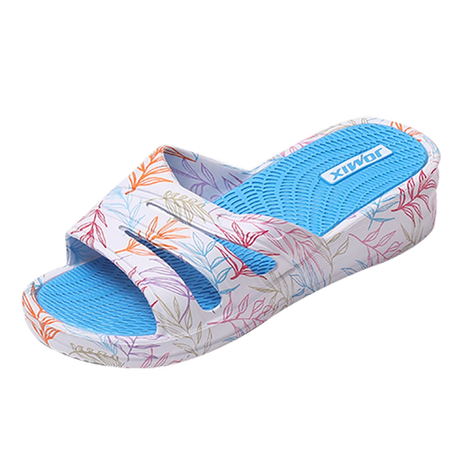 JOMIX Pantoletten Damen Sommer Bunte Badeschuhe mit Fussbett Flache Rutschfest Badelatschen Meer Pool Strand Schwimmen Schnalle Schlappen