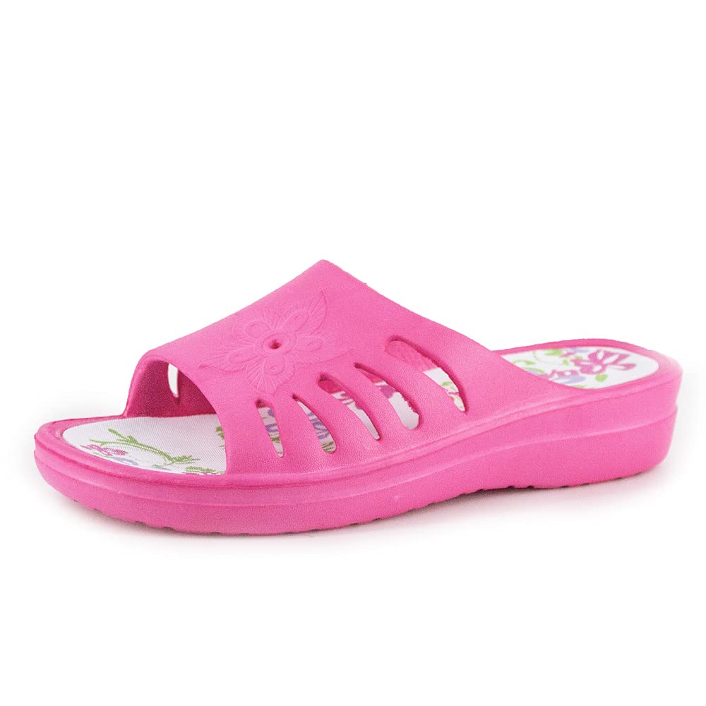 JOMIX Pantoletten Damen Sommer Bunte Badeschuhe mit Fussbett Flache Rutschfest Badelatschen Meer Pool Strand Schwimmen Schnalle Schlappen