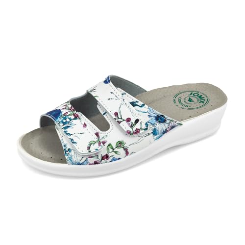 JOMIX Pantoletten Damen Sommer Klettverschluss Sandalen mit Keilabsatz Weiche Anatomische Gummi Medizinische Clogs Elegant Strand Pool Gartenschuhe