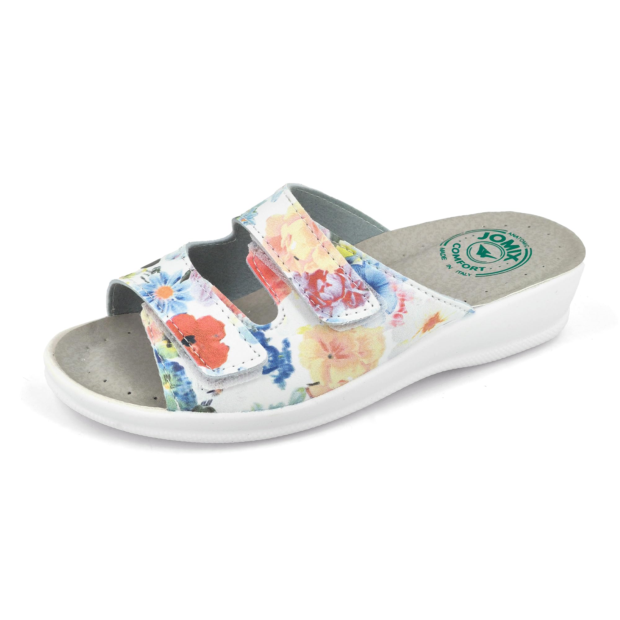 JOMIX Pantoletten Damen Sommer Klettverschluss Sandalen mit Keilabsatz Weiche Anatomische Gummi Medizinische Clogs Elegant Strand Pool Gartenschuhe