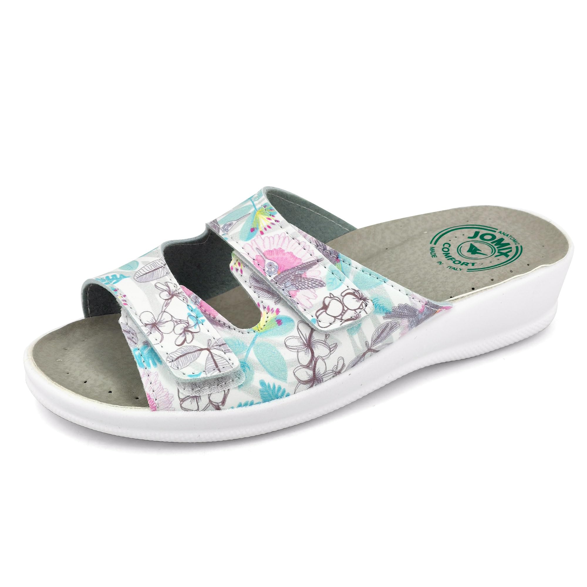 JOMIX Pantoletten Damen Sommer Klettverschluss Sandalen mit Keilabsatz Weiche Anatomische Gummi Medizinische Clogs Elegant Strand Pool Gartenschuhe