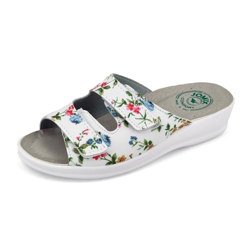 JOMIX Pantoletten Damen Sommer Klettverschluss Sandalen mit Keilabsatz Weiche Anatomische Gummi Medizinische Clogs Elegant Strand Pool Gartenschuhe
