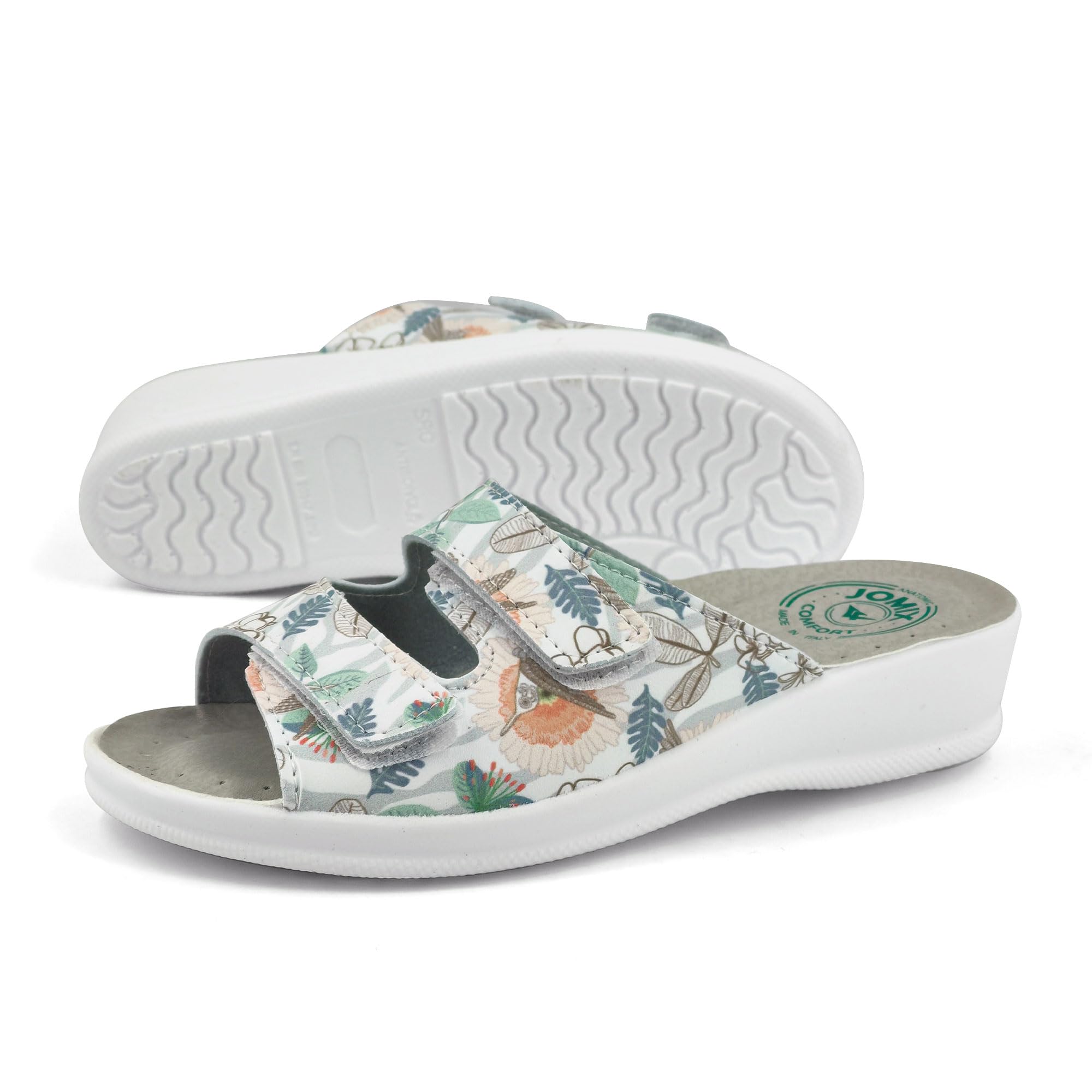 JOMIX Pantoletten Damen Sommer Klettverschluss Sandalen mit Keilabsatz Weiche Anatomische Gummi Medizinische Clogs Elegant Strand Pool Gartenschuhe