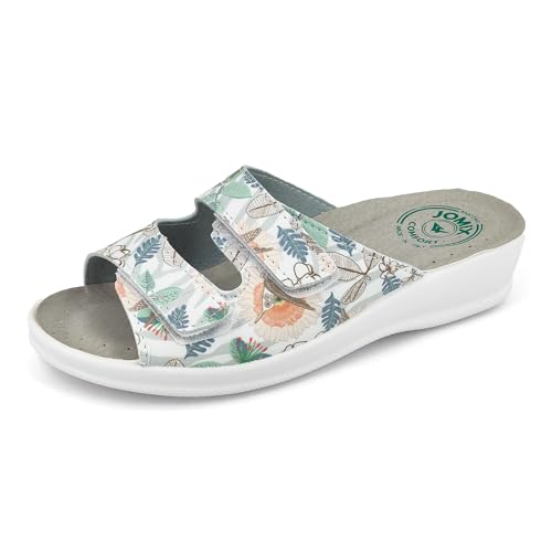 JOMIX Pantoletten Damen Sommer Klettverschluss Sandalen mit Keilabsatz Weiche Anatomische Gummi Medizinische Clogs Elegant Strand Pool Gartenschuhe