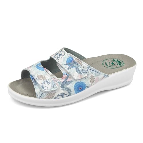 JOMIX Pantoletten Damen Sommer Klettverschluss Sandalen mit Keilabsatz Weiche Anatomische Gummi Medizinische Clogs Elegant Strand Pool Gartenschuhe