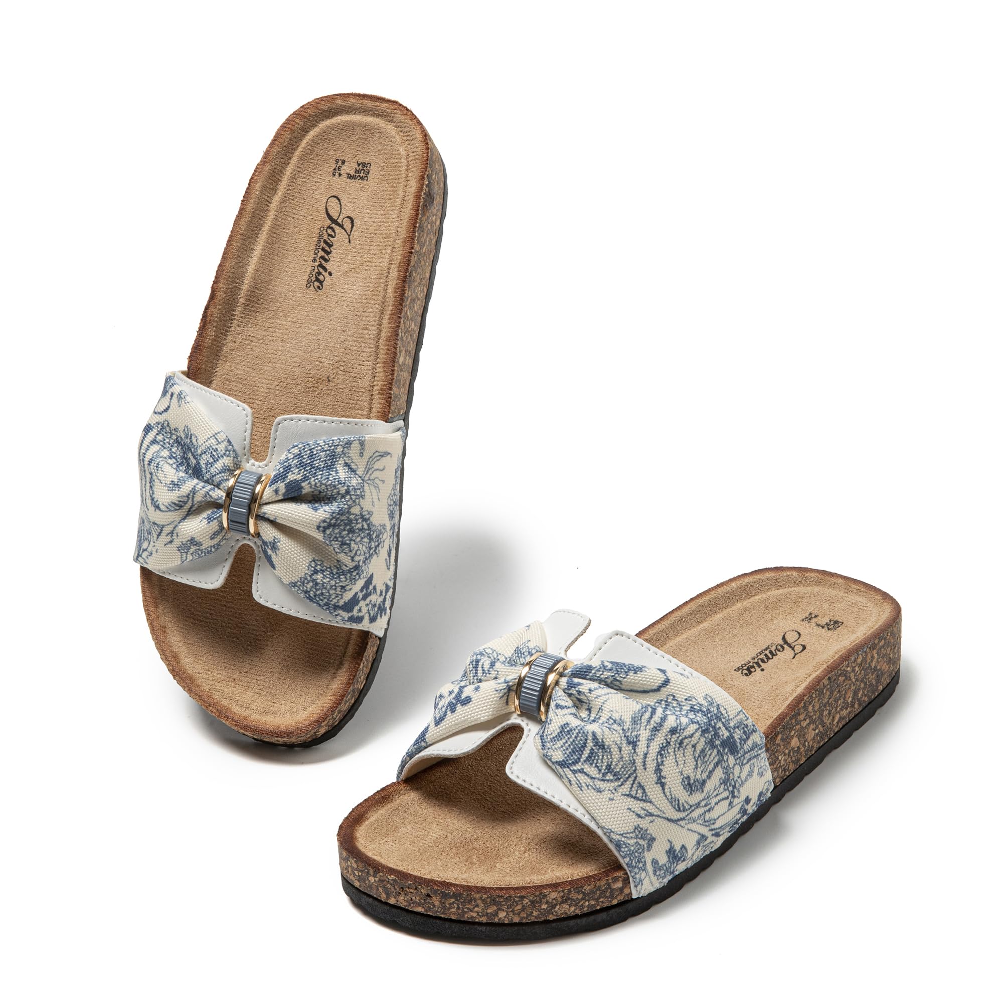 JOMIX Pantoletten Damen Sommer Kork Clogs Fliege Strandsandalen Sommerschuhe Bequeme Strand Sandalen