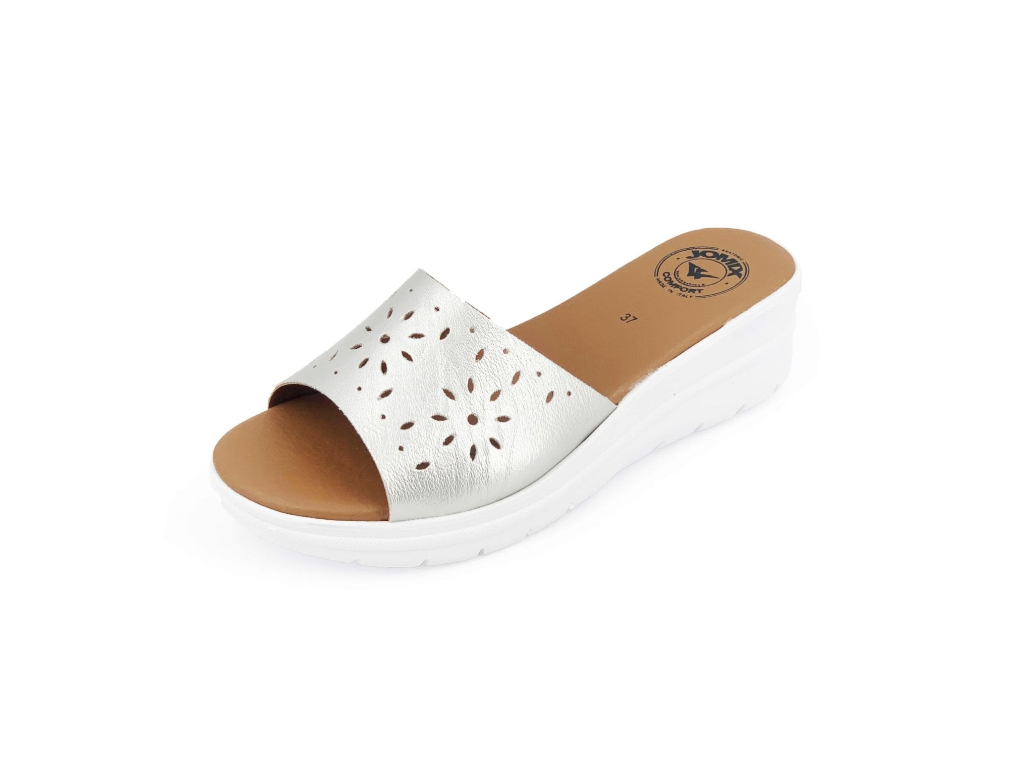 JOMIX Pantoletten Damen Sommer Sandalen mit Absatz Anatomische Fußbett Elegant Plateau Schlappen Strand Meer Pool Pantoffeln Slipper