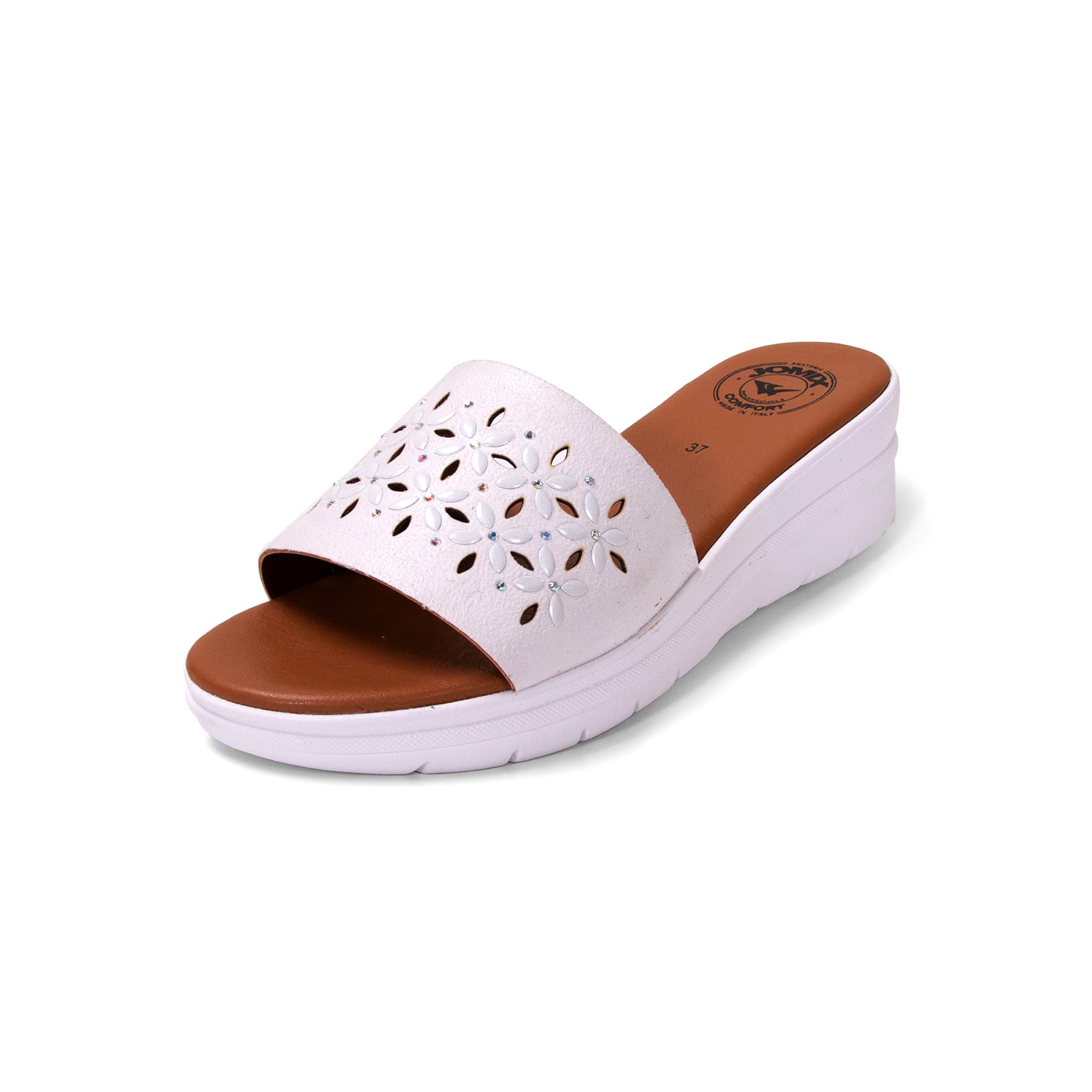 JOMIX Pantoletten Damen Sommer Sandalen mit Absatz Anatomische Fußbett Elegant Plateau Sternchen Schlappen Strand Pantoffeln Slipper