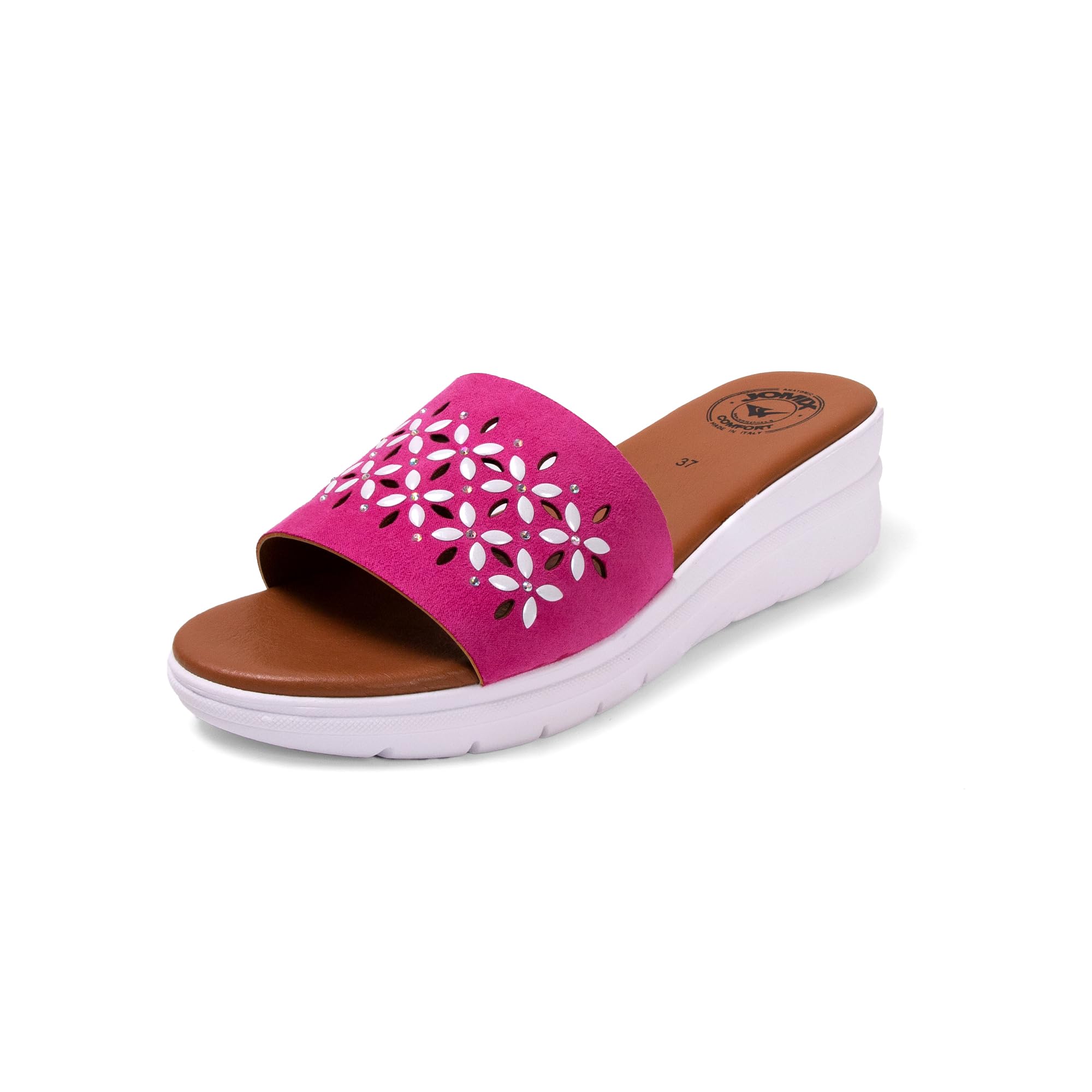 JOMIX Pantoletten Damen Sommer Sandalen mit Absatz Anatomische Fußbett Elegant Plateau Sternchen Schlappen Strand Pantoffeln Slipper