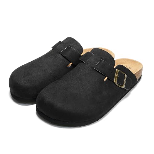 JOMIX Pantoletten Herren Sommer Clogs Leder Sandalen Bequeme Kork Fußbett Strand Outdoor
