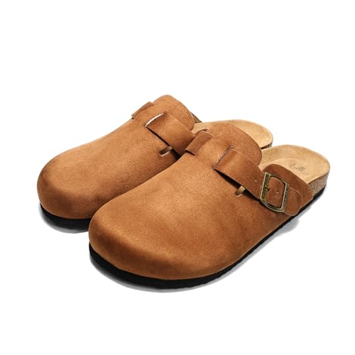 JOMIX Pantoletten Herren Sommer Clogs Leder Sandalen Bequeme Kork Fußbett Strand Outdoor