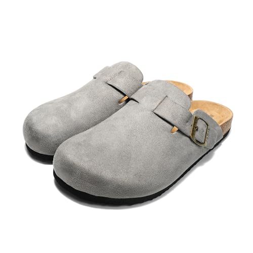 JOMIX Pantoletten Herren Sommer Clogs Leder Sandalen Bequeme Kork Fußbett Strand Outdoor
