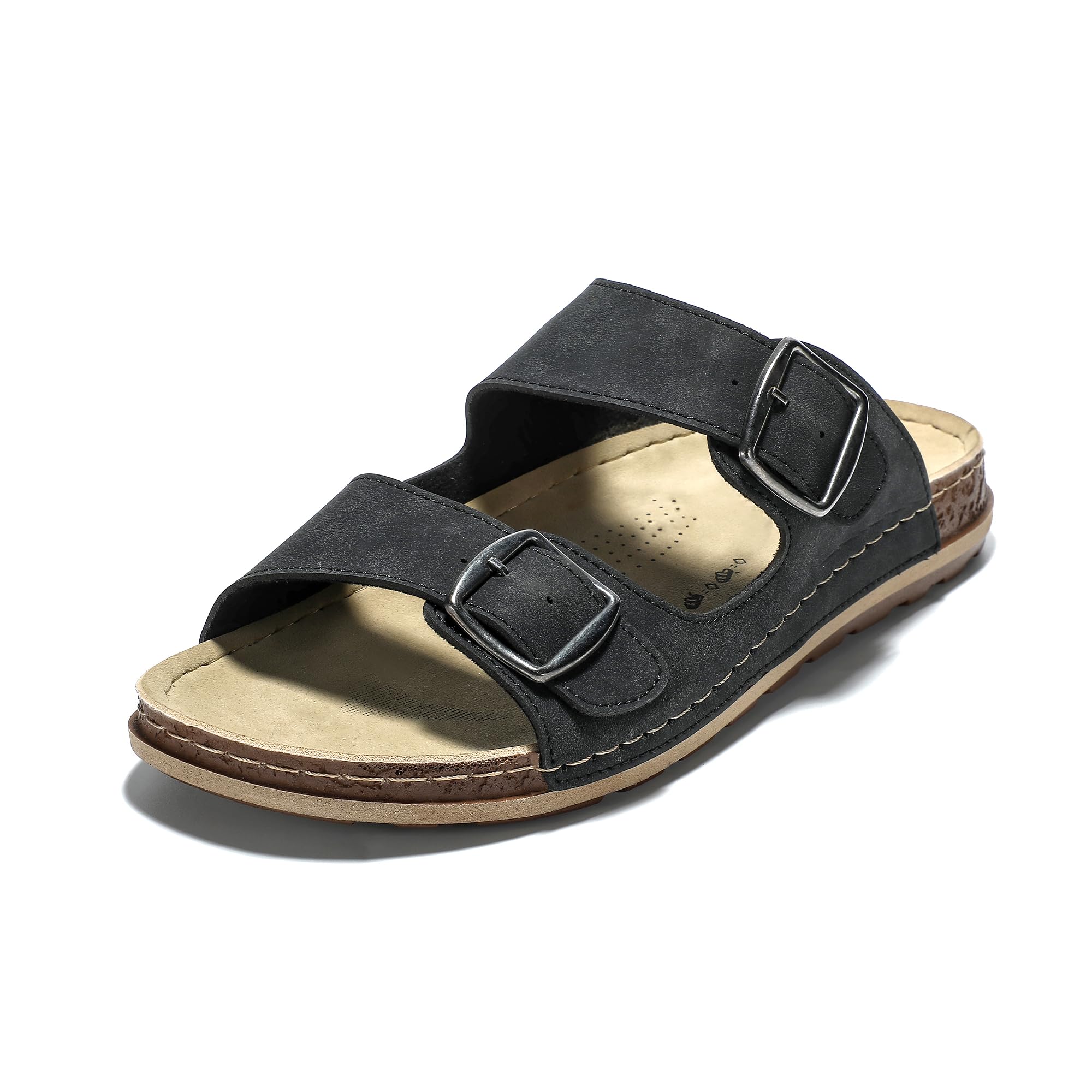 JOMIX Pantoletten Herren Sommer Elegant Hausschuhe mit Verstellbarer Rieme Atmungsaktiv Leichte Leder Sandalen Flache Strand Sommerschuhe Slipper