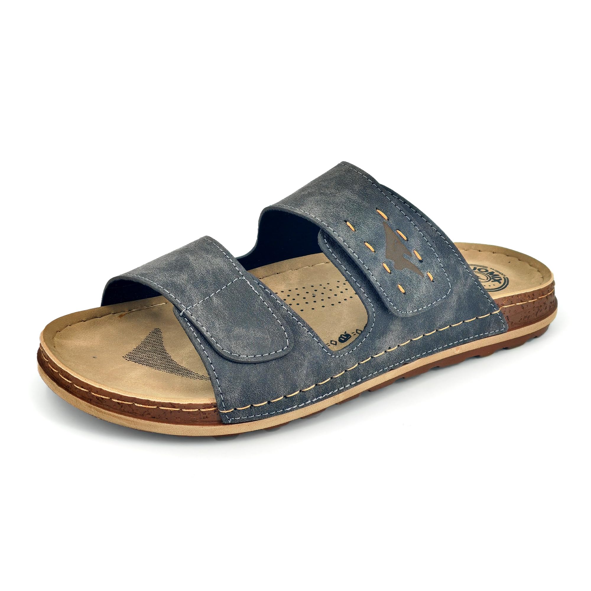 JOMIX Pantoletten Herren Türkische Hausschuhe Clogs Sommer Leder Sandalen mit Klettverschluss Bequeme Pantoffeln Outdoor Slippers