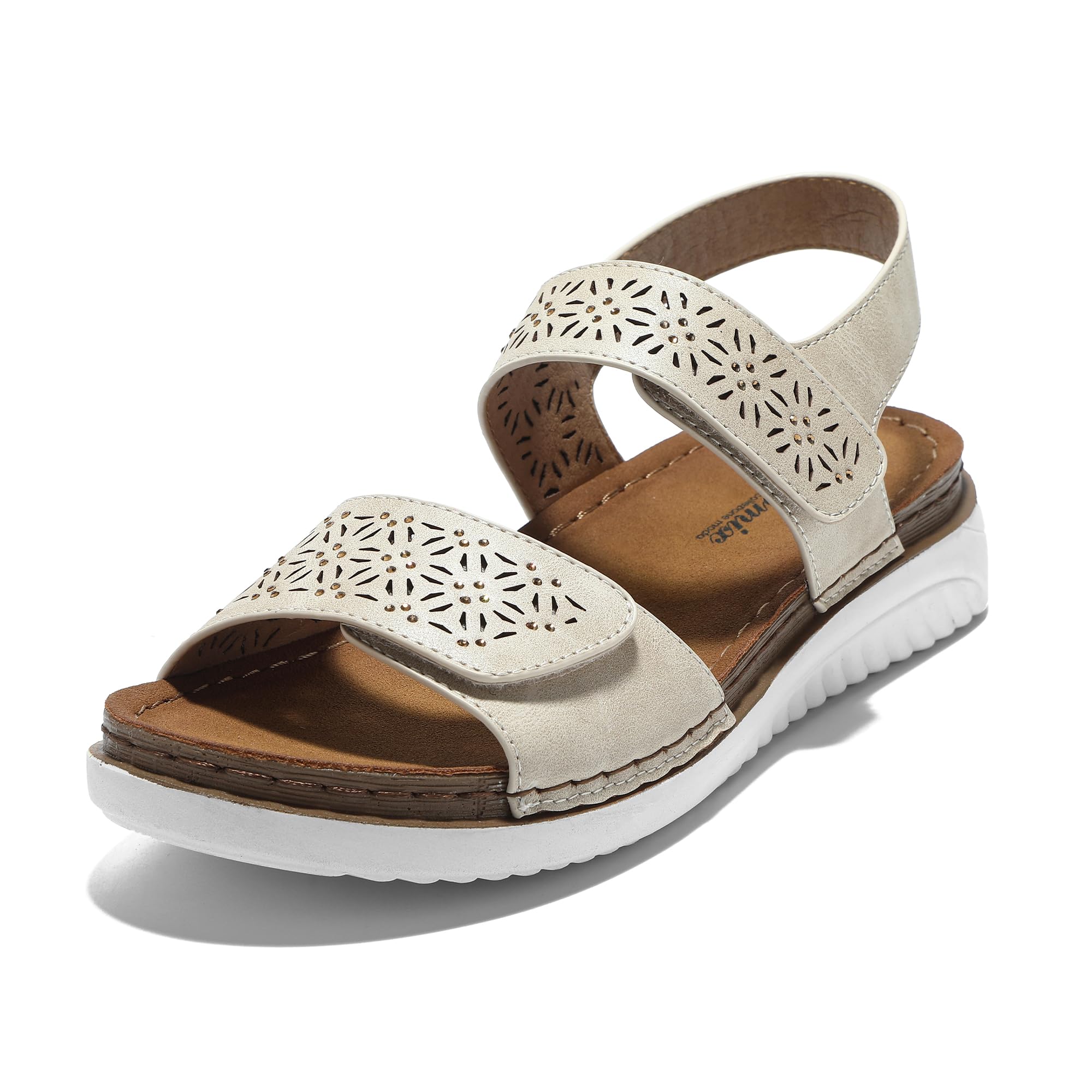 JOMIX Sandalen Damen Elegant Riemchen Sommerschuhe Flache Hausschuhe mit Verstellbaren Klettverschluss Bequem Niedrig Sommer Meer Pool Strand Strandsandalen