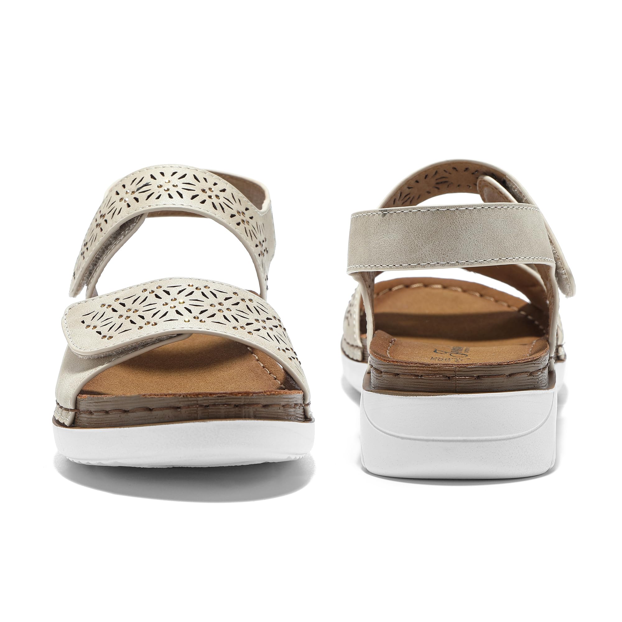 JOMIX Sandalen Damen Elegant Riemchen Sommerschuhe Flache Hausschuhe mit Verstellbaren Klettverschluss Bequem Niedrig Sommer Meer Pool Strand Strandsandalen