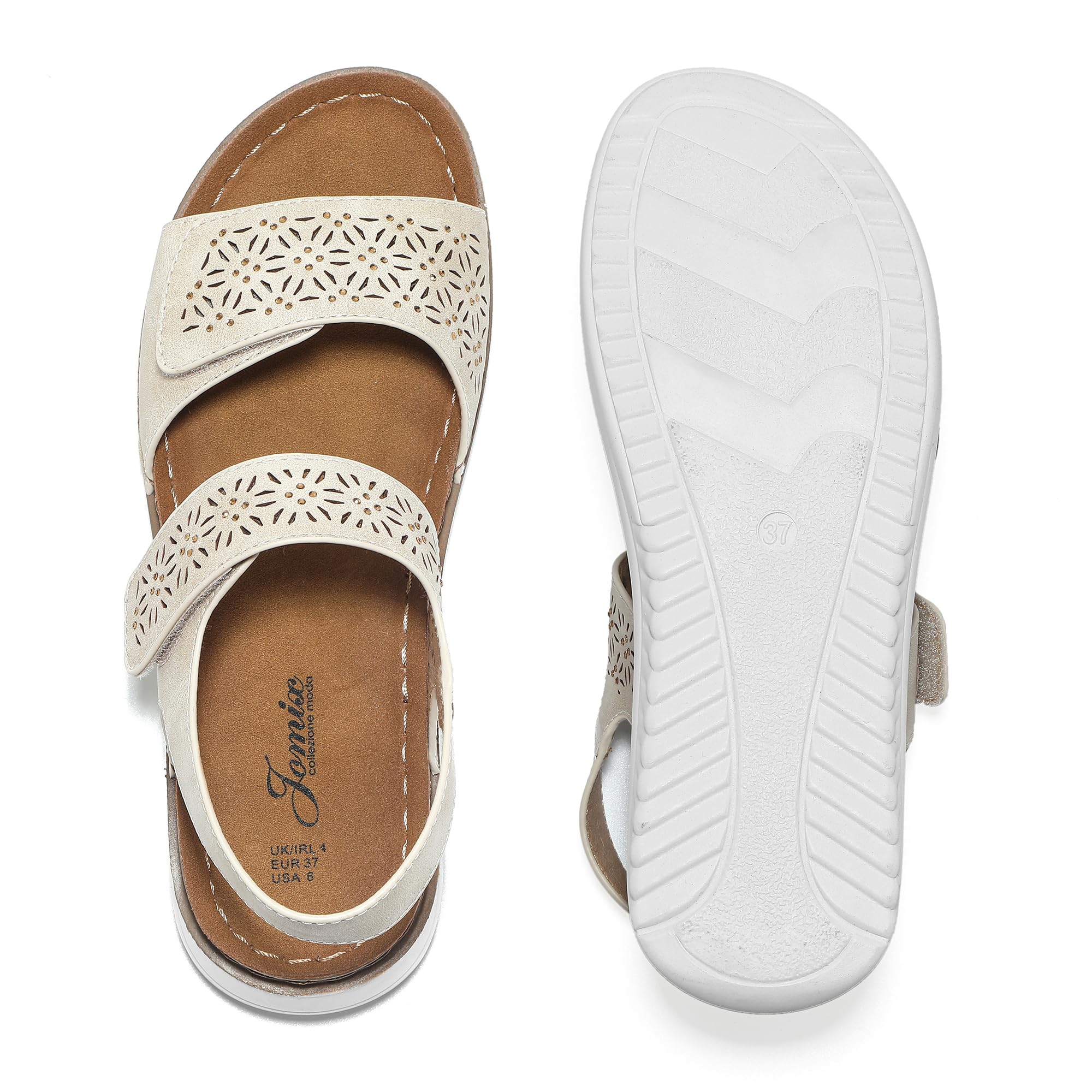 JOMIX Sandalen Damen Elegant Riemchen Sommerschuhe Flache Hausschuhe mit Verstellbaren Klettverschluss Bequem Niedrig Sommer Meer Pool Strand Strandsandalen