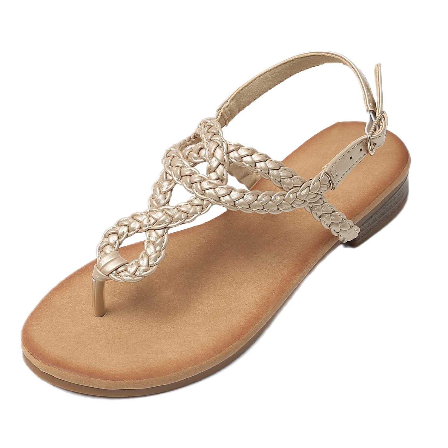 JOMIX Sandalen Damen Sommer Flache Zehentrenner Freizeit Bohemia Flip Flops Elegant Bequeme Strandschuhe mit Riemchen
